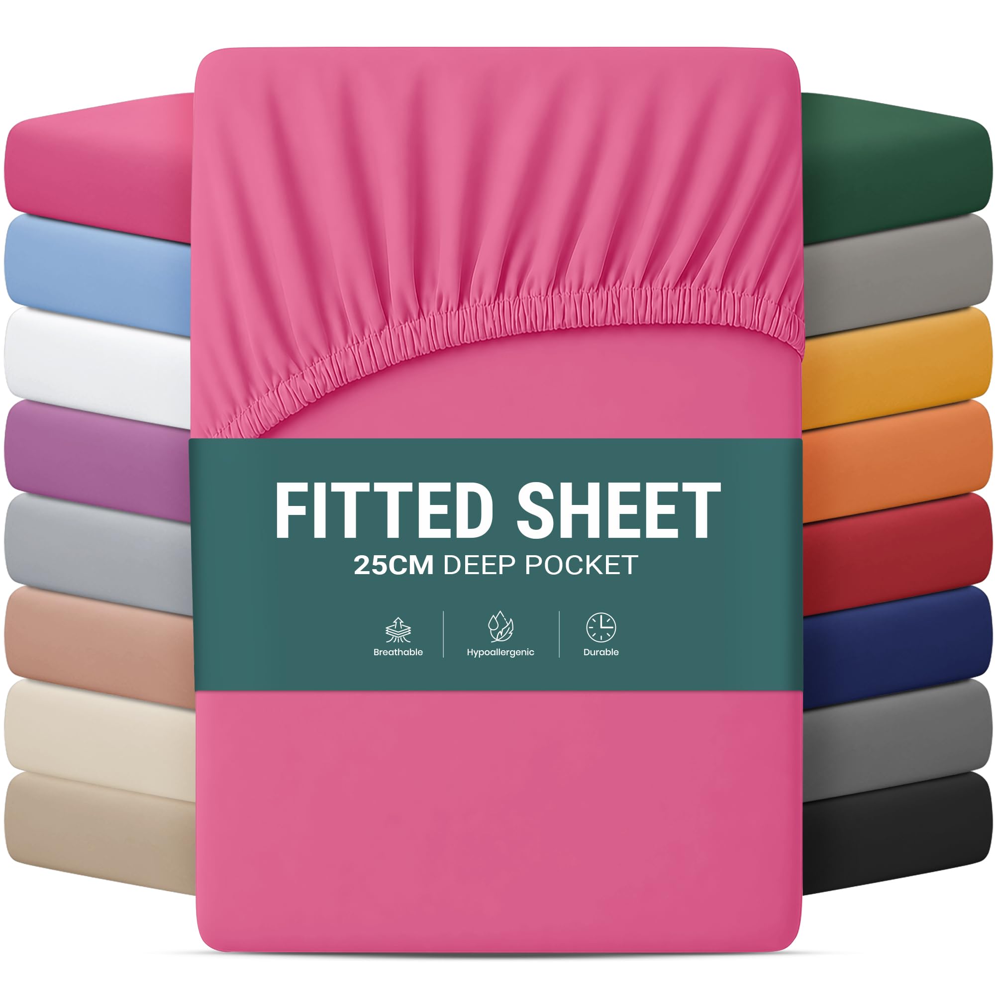 Yorkshire Bedding Hot Pink Single Fitted Sheet 25 Cm Deep Bed Sheets With Elastic Corners Anti Wrinkle Soft Brushed Microfiber Breathable Shrinkage Fade-Resistant Bedsheets