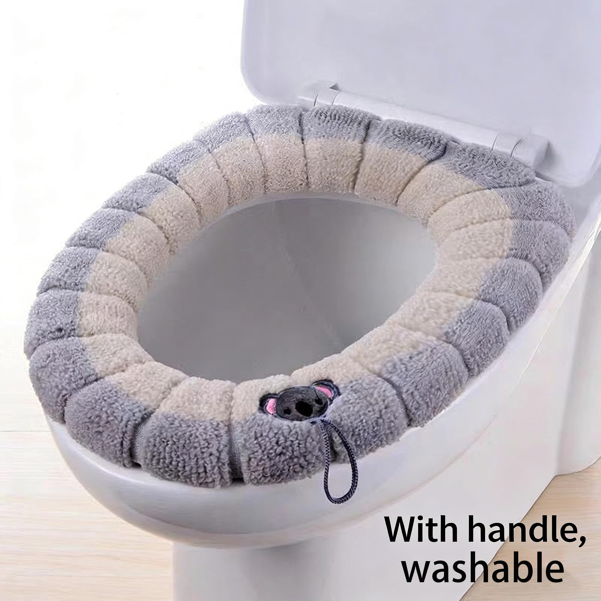 Soft Toilet Seat Cover, Washable Plush Fabric Cushion with Handle, Universal Fit Thick Warm Pad, Assorted Colors, Round, 4 Pack — view 4