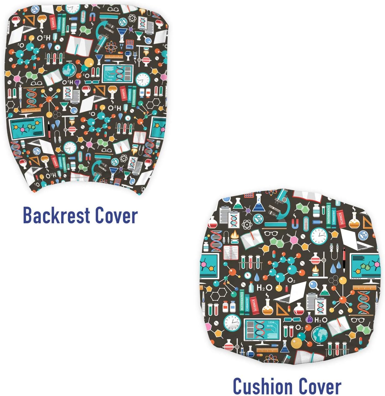 Lunarable Science Office Chair Slipcover, Chemical and Scientific Elements DNA Module Globe Atom Experiment Pattern, Decorative Stretch and Washable Fabric Cover, Standard Size, Multicolor