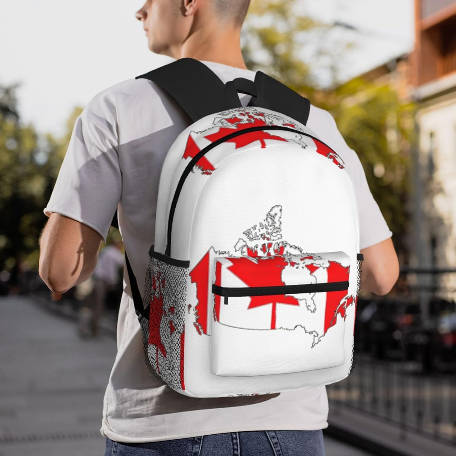 Canadian Flag Map Backpack Large Sports Bag, Best for Basketball, Soccer, Volleyball, Swim, Gym, Travel