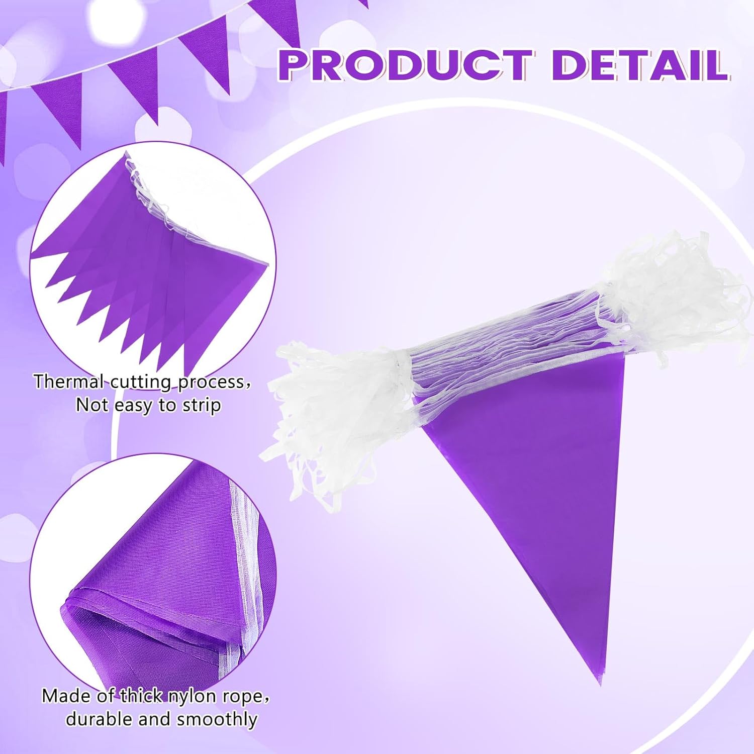 100 Feet Pennant Banners Flags 75 Solid String Triangle Flags for Grand Opening, Carnival Theme Birthday Party Decoration Outdoor Events Classroom Decoration(Purple) - Image 3