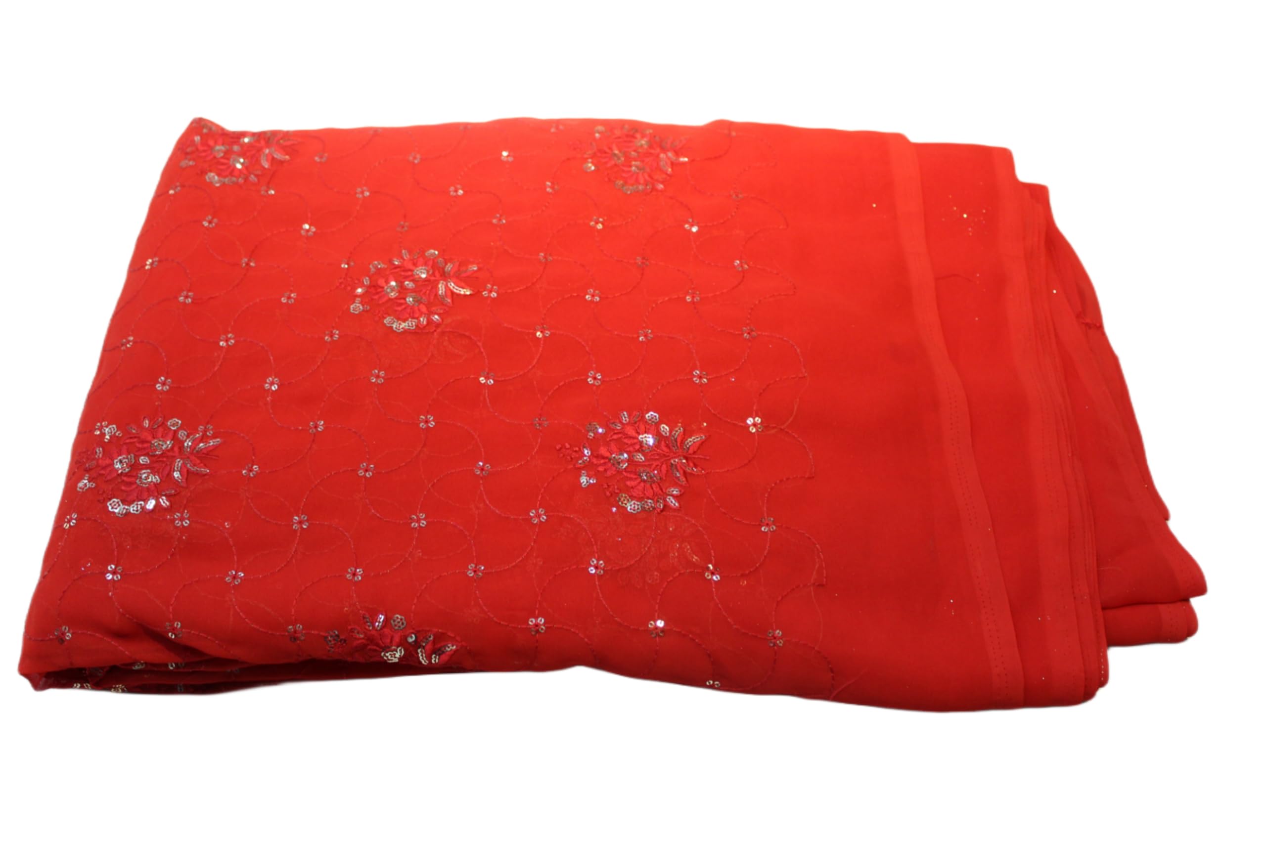 shri shyam creation Fancy Embroidery Georgette Fabric - 1 Meter Red | Sequin Embellishments for Blouses-picture-23