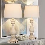 Cinkeda 29" Tall Table Lamp for Living Room Set of 2,Vintage Bedside Nightstand Lamps with USB C+A Ports & AC Outlet,3-Way Dimmable Touch Control White Washed Finish Desk Lamp for Bedroom,Color 1