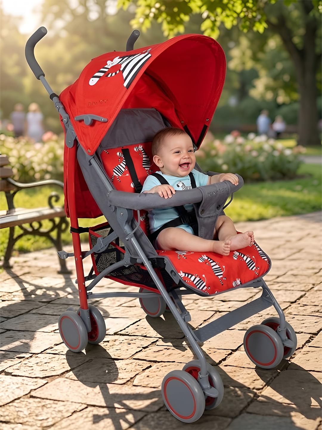 POLKA TOTS Baby Strollers For 0-3 Years (Red), Foldable Strollers For Newborn With Safety Harness & 6 Position Seat Recline, Adjustable Canopy & Lightweight Pushchair With Mosquito Net & Storage Basket-image-47