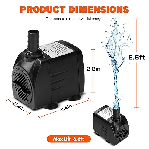 Miniatura 2 de Simple Deluxe Bomba de agua sumergible de 290 GPH con entrada ajustable, bomba de agua de fuente duradera de 21 W para pecera, hidroponía, fuentes,