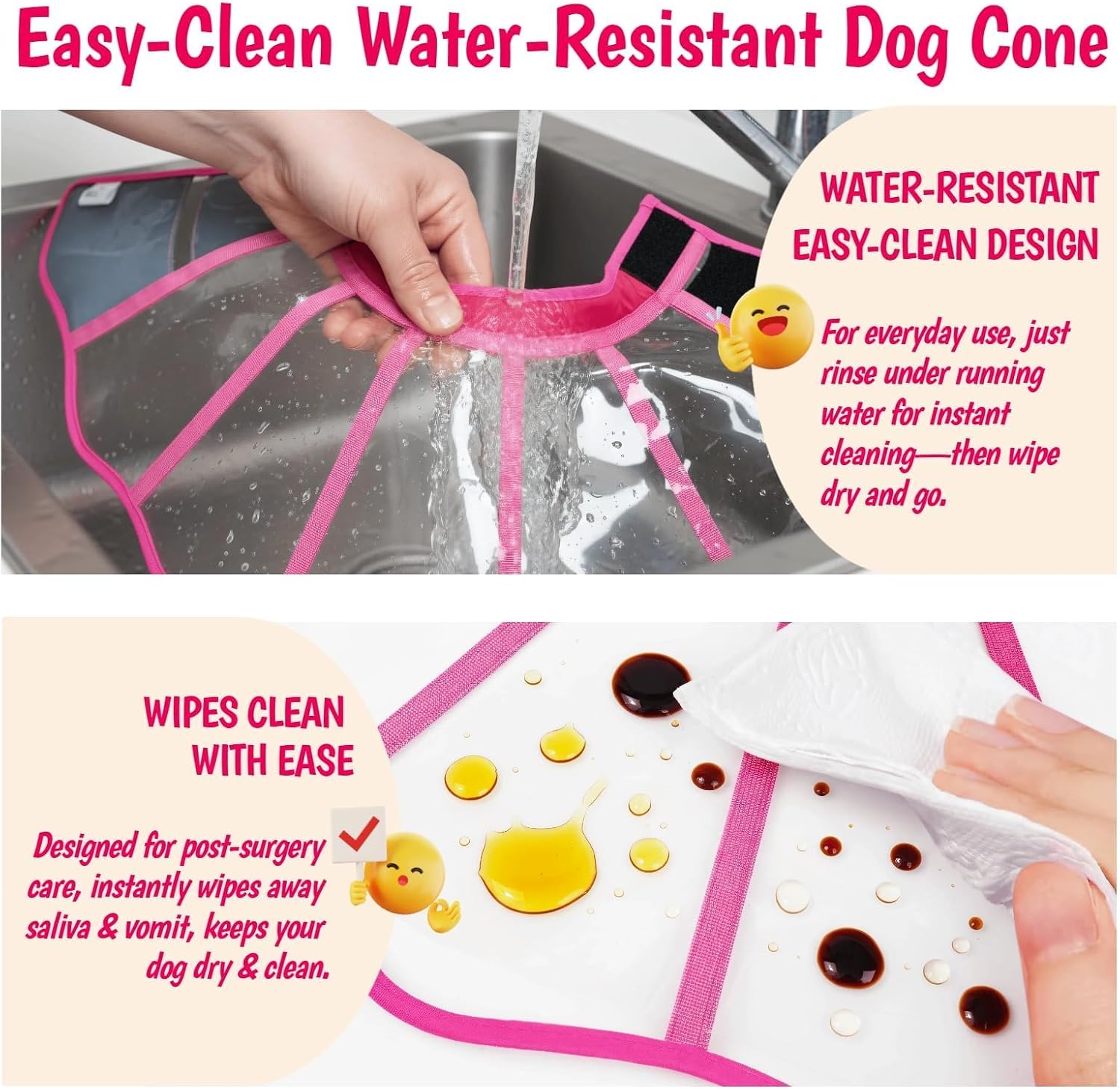 Adjustable Deep Dog Cone Collar for Dogs to Stop Licking, Soft Transparent E Collar for Medium Dogs After Surgery, Comfort Wound Recovery Cones with Padding, Foldable & Easy-Clean Pet Cone(Rosered, M)