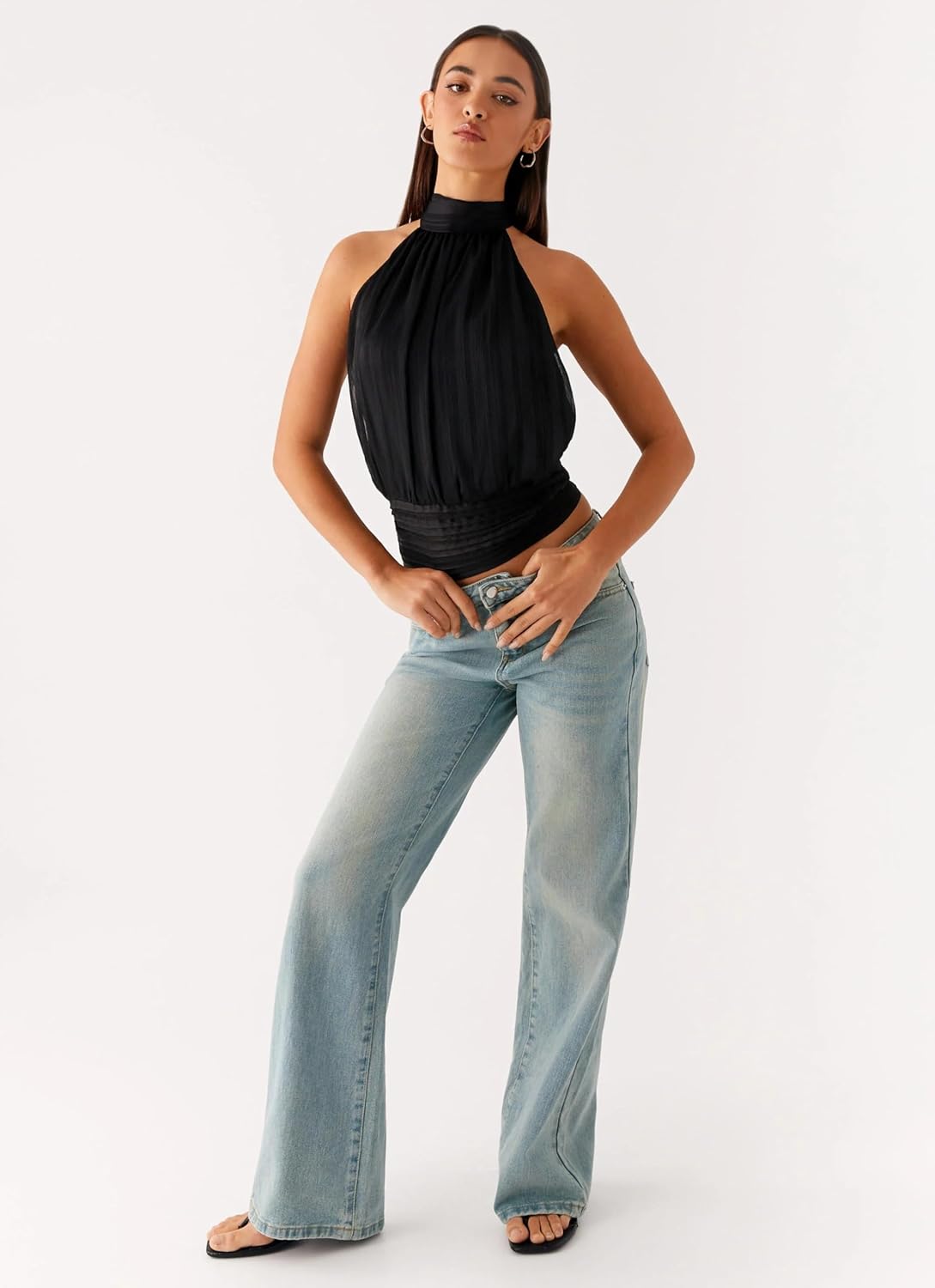 Santin Halter Top Y2k High Neck Backless Tank Women Sexy Open Back Silk Mock Halterneck Going Out Blouse - Image 4