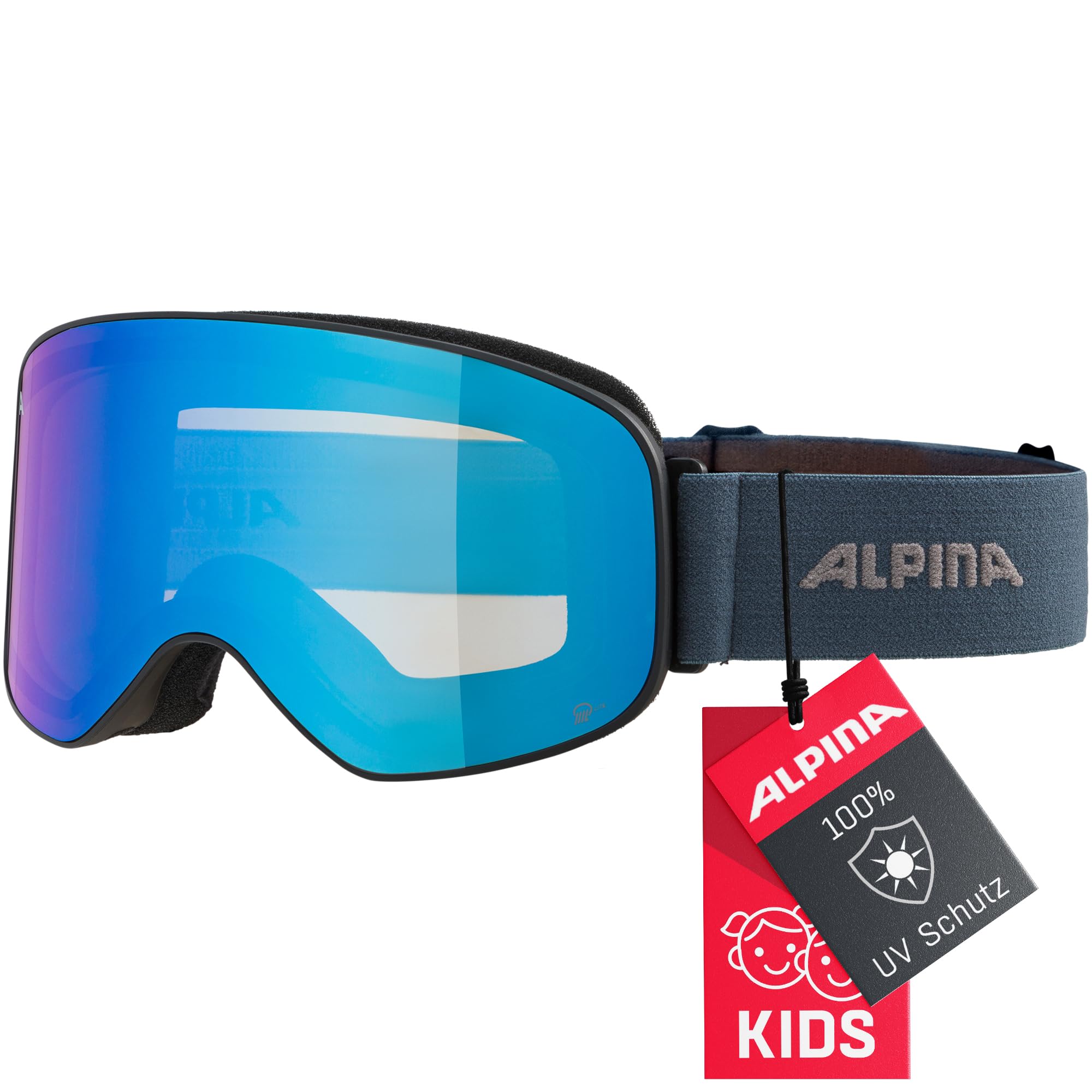 ALPINA SLOPE Q-LITE - verspiegelte, kontrastverstärkende OTG Skibrille mit 100% UV-Schutz für Erwachsene - black-dirblue matt/blue - one size