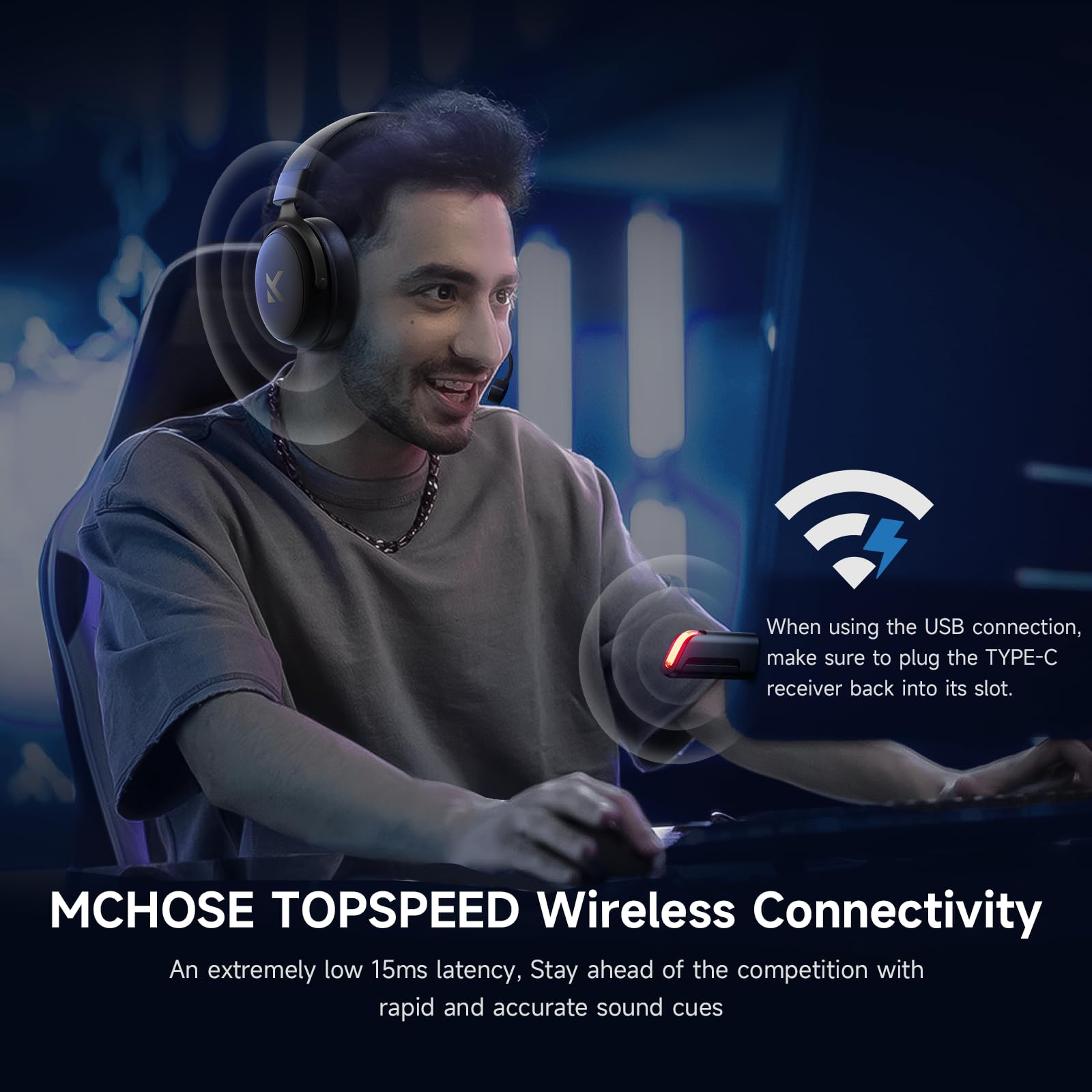 MCHOSE V9 Pro Casque Gaming, Son Surround 7.1, Pilotes Audio 53 mm, Micro Détachable, Bandeau Réglable, Légère, USB-C Filaire, 2.4G / BT sans Fil, pour PC, Mac, PS5, PS4, Switch Series, Noir