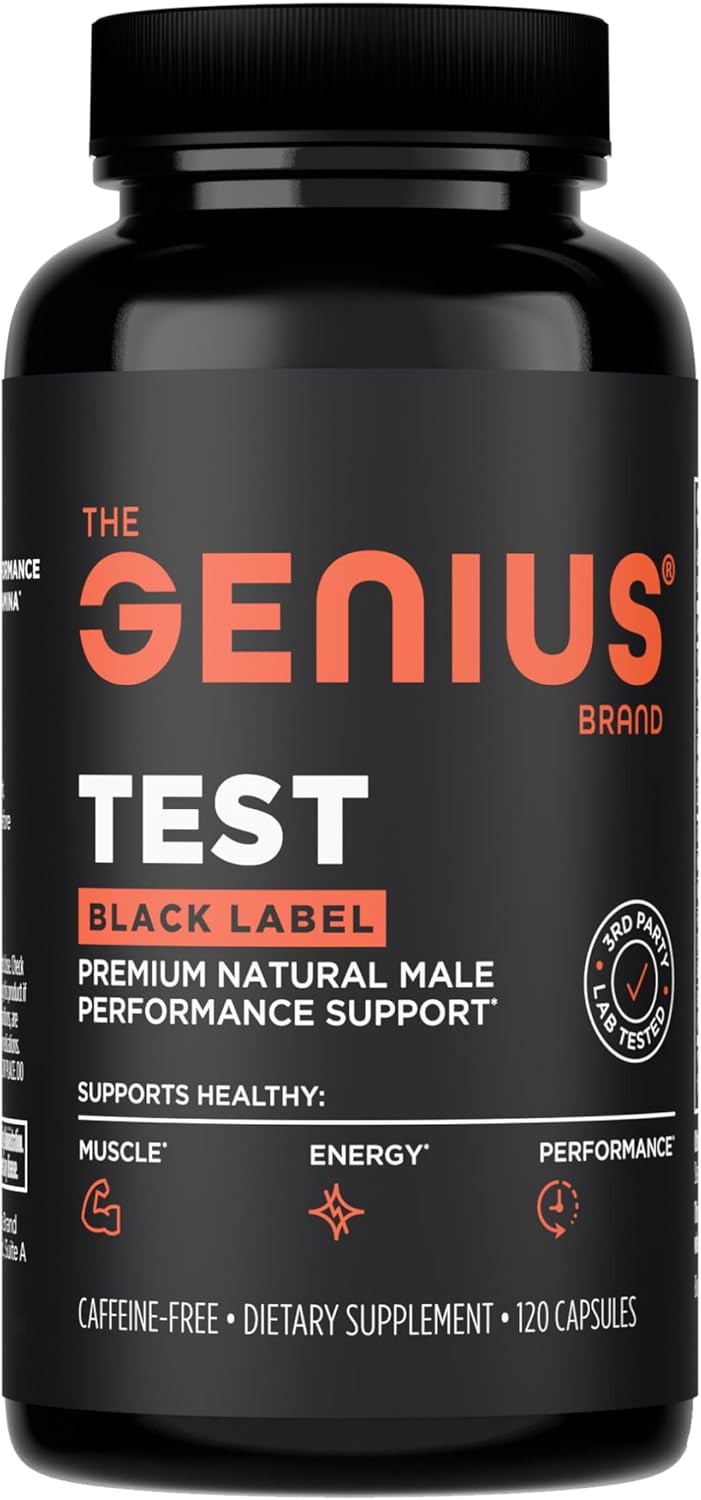 The Genius Brand Test Black Label - Testosterone Supplement for Men - Muscle Support, Energy & Performance Support - with D-Aspartic Acid, Magnesium, Korean Red Ginseng & Vitamins - 120 Capsules