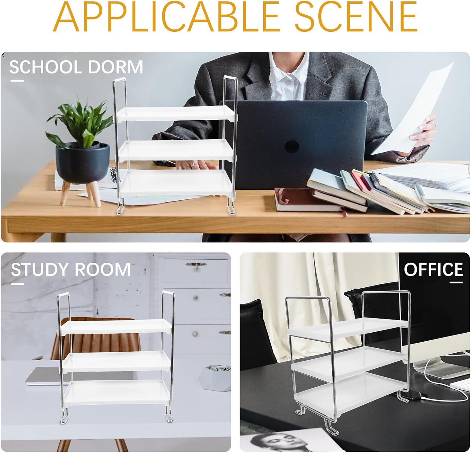 Multi-layer Household Storage Stand A4 File Folder Rack with Silver Frame Desktop Office Storage Holder for Document Organization