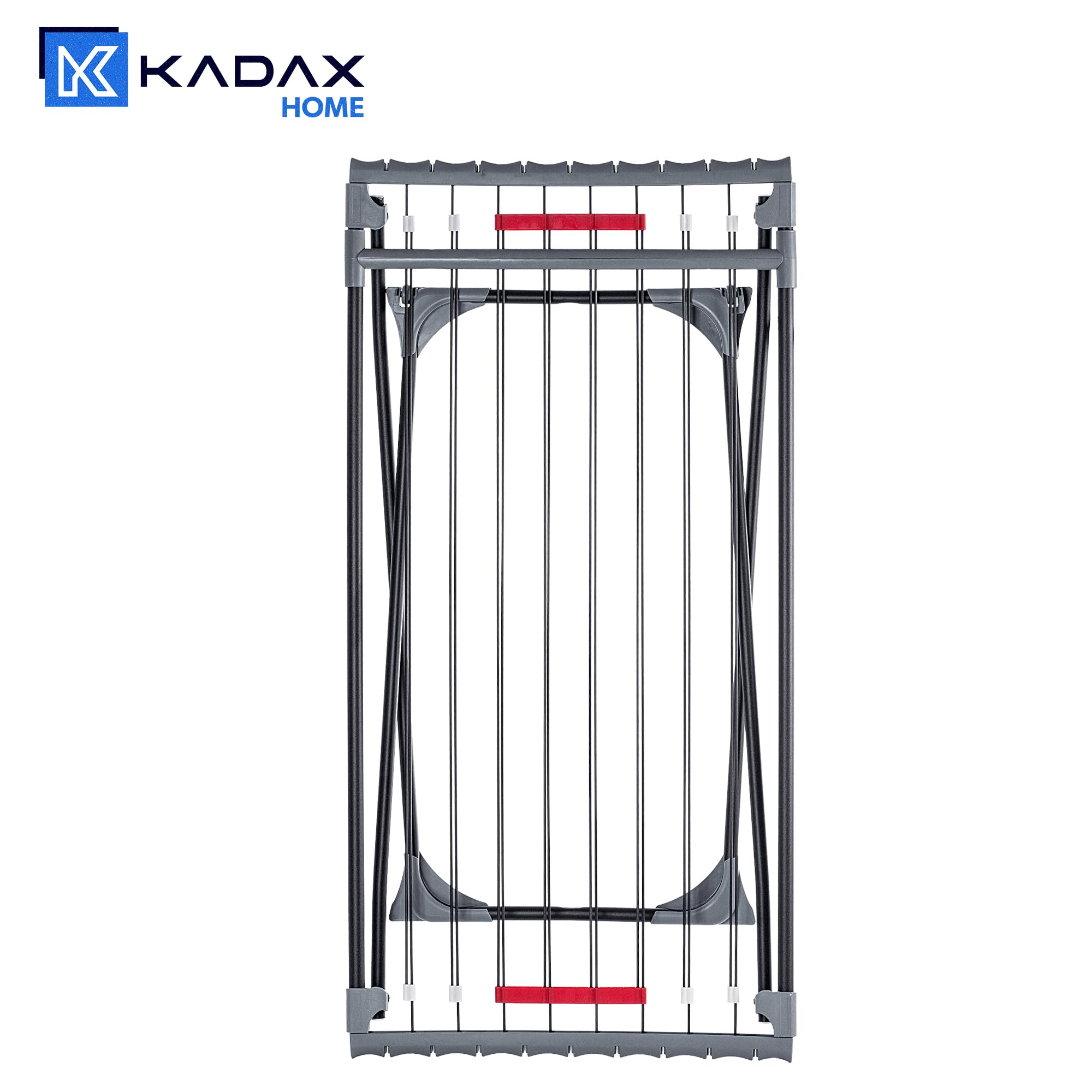 KADAX Stendibiancheria Estensibile in Acciaio, Stendino Allungabile e Pieghevole da Pavimento con Piedi Antiscivolo per Utilizzo Interno ed Esterno (Nero)