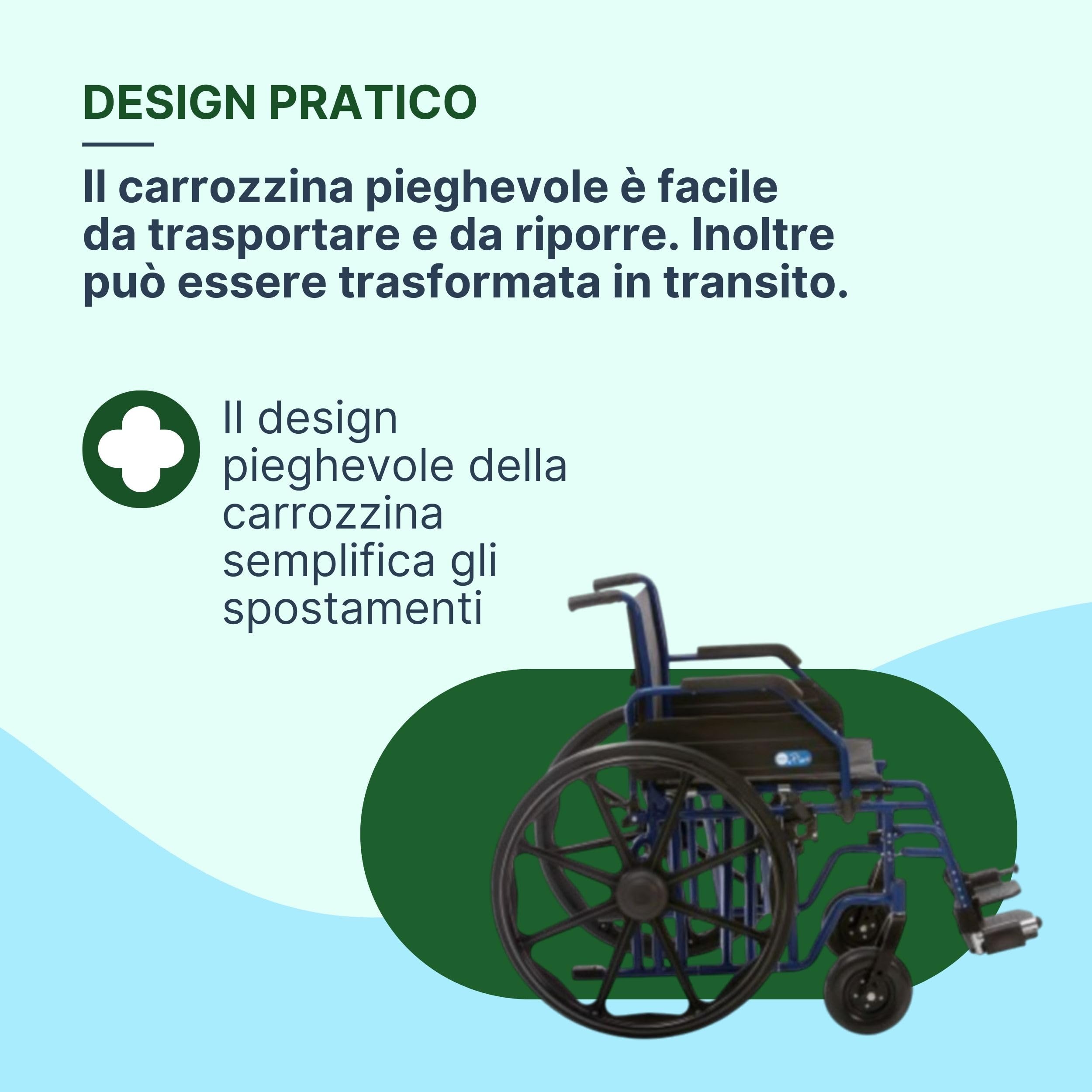 Sedia a Rotelle Bariatrica ad Autospinta, Seduta 55 cm, Blu | Carrozzina per Disabili in Acciaio Pieghevole, Portata Massima 200 kg