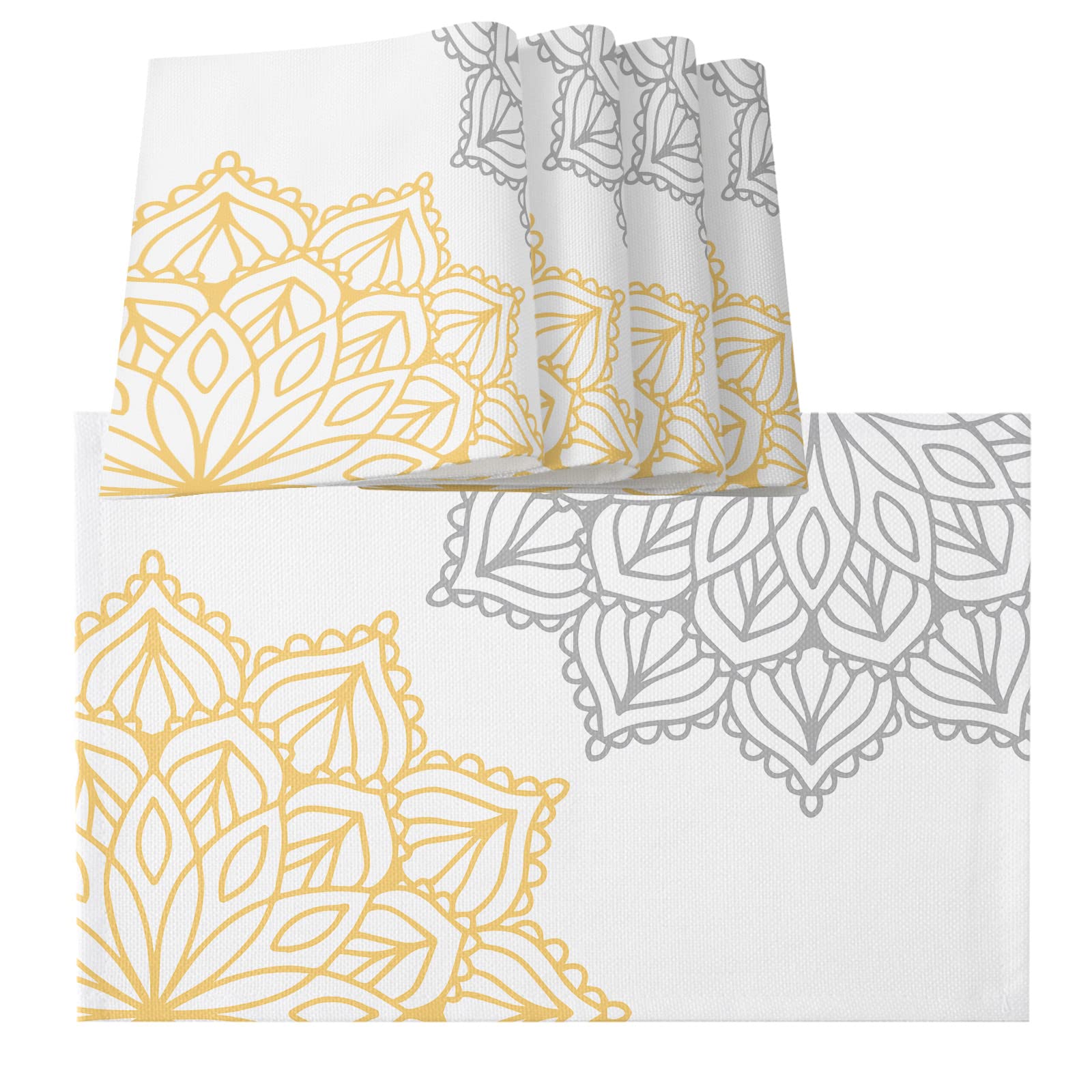 Fahome Yellow Grey Placemats for Dining Table Set of 6, 13*19 inches, 6