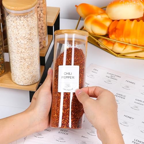 Miniatura 5 de STARSIDE Tarros de vidrio de 14 onzas con tapas de bambú, juego de 10 tarros de especias vacíos con etiquetas, recipientes herméticos para