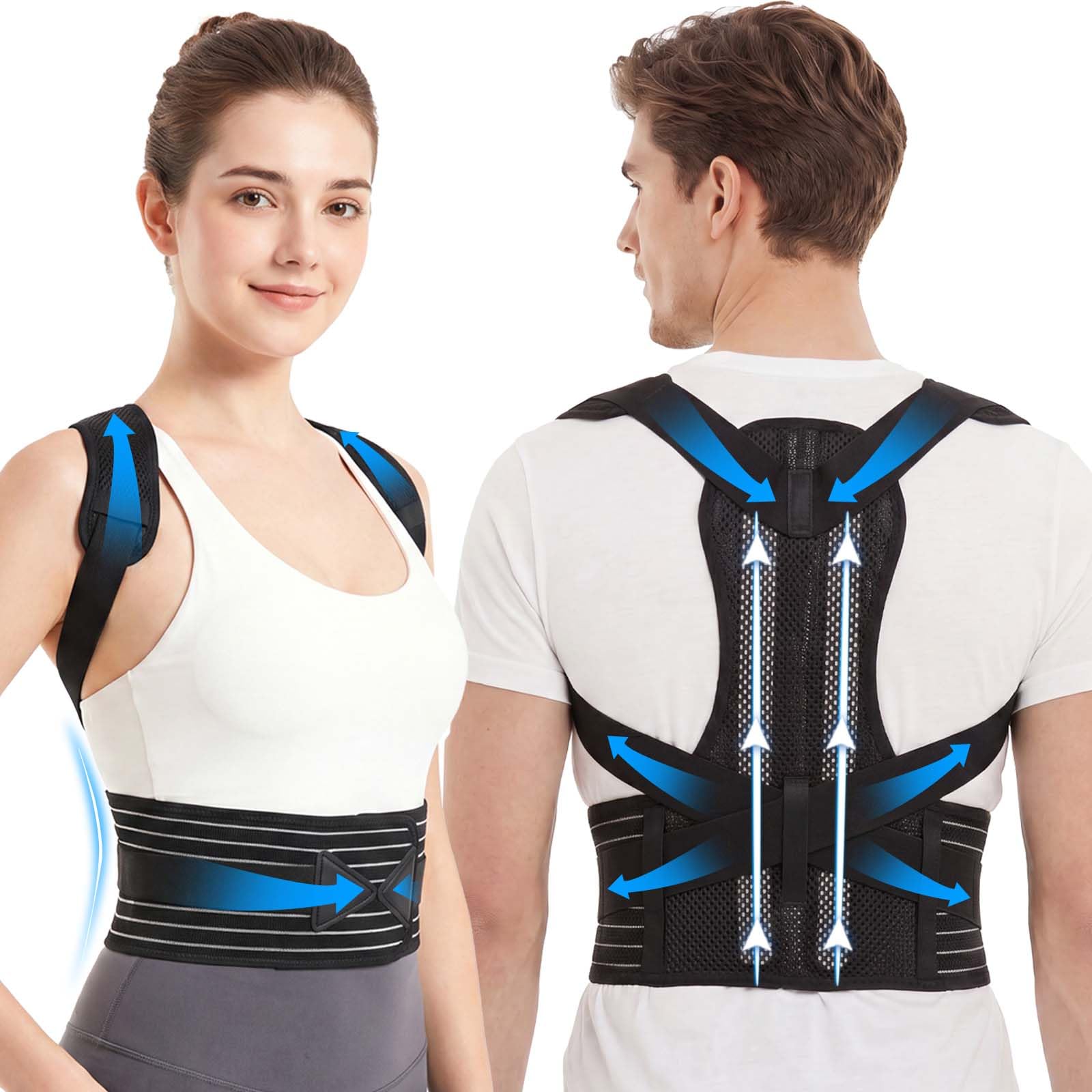 Aolso Corrector Postura Espalda para Hombre Mujer, Corrector de Espalda Ajustable, Soporte Cintura Discreto y Transpirable, Soporte Ergonómico para Aliviar el Dolor de Cuello, Hombros y Espalda
