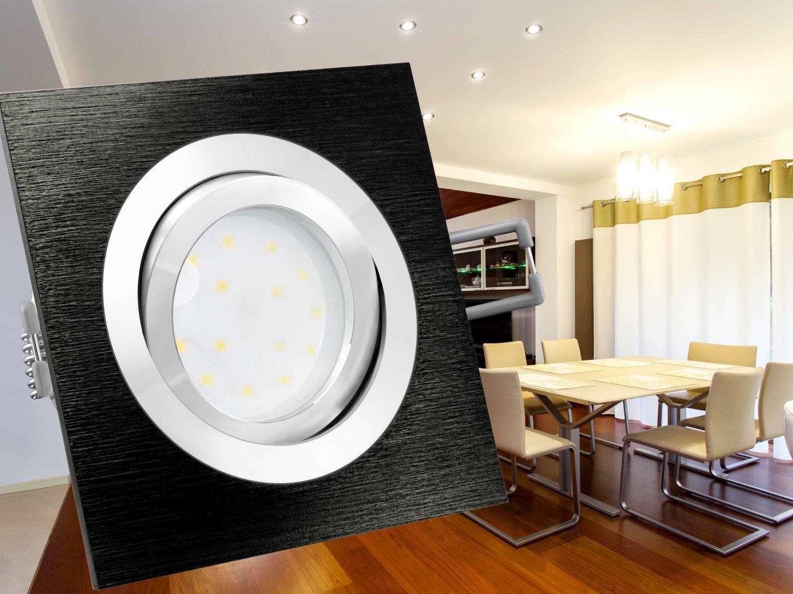 SSC-LUXon QF-2 LED Einbaustrahler 6x eckig schwarz dimmbar 3 Lichtfarben