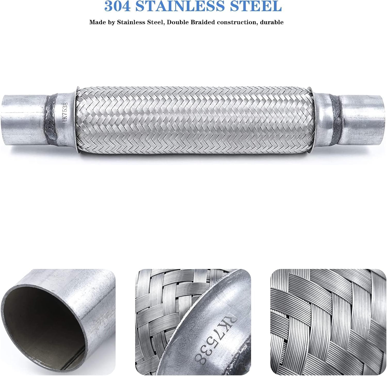 RP Remarkable Power, 2" x 12" Exhaust Flex Pipe 16" OL Heavy Duty Stainless Steel RK7538