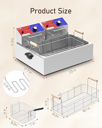 Miniatura 6 de Freidora comercial Freidora eléctrica de 22 L con cesta de 10 L, freidora comercial con cesta (3 unidades), freidora de encimera de acero