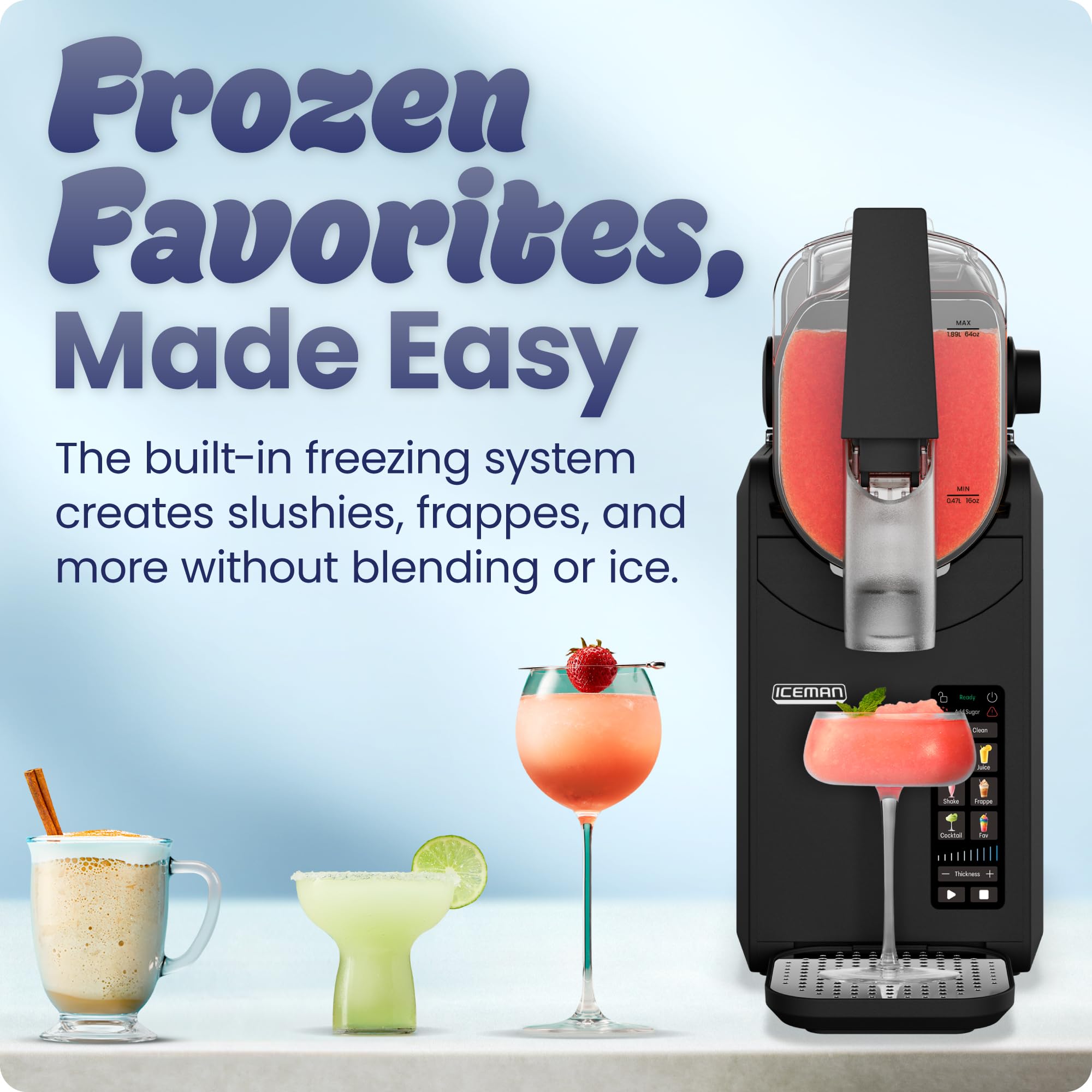 Iceman od Chefman Slush-Ease MAX Slushie Machine, ekspres do mrożonych napojów 2550 ml i maszyna do slushy z 5 ustawieniami i wyświetlaczem LED, nie wymaga lodu, idealny do mrożonych margarit, frappów