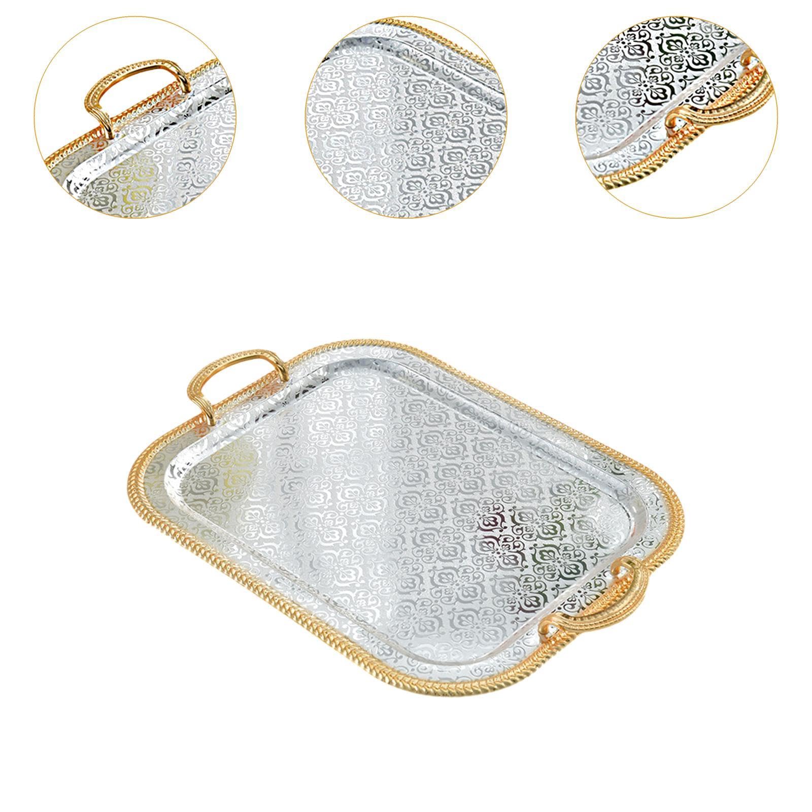 Bandeja para Servir, Soporte para Tazas de Té, Bandeja de Postre de Hierro con Asas, Bandeja Decorativa, Bandeja para Comida para Restaurante, Hogar, L