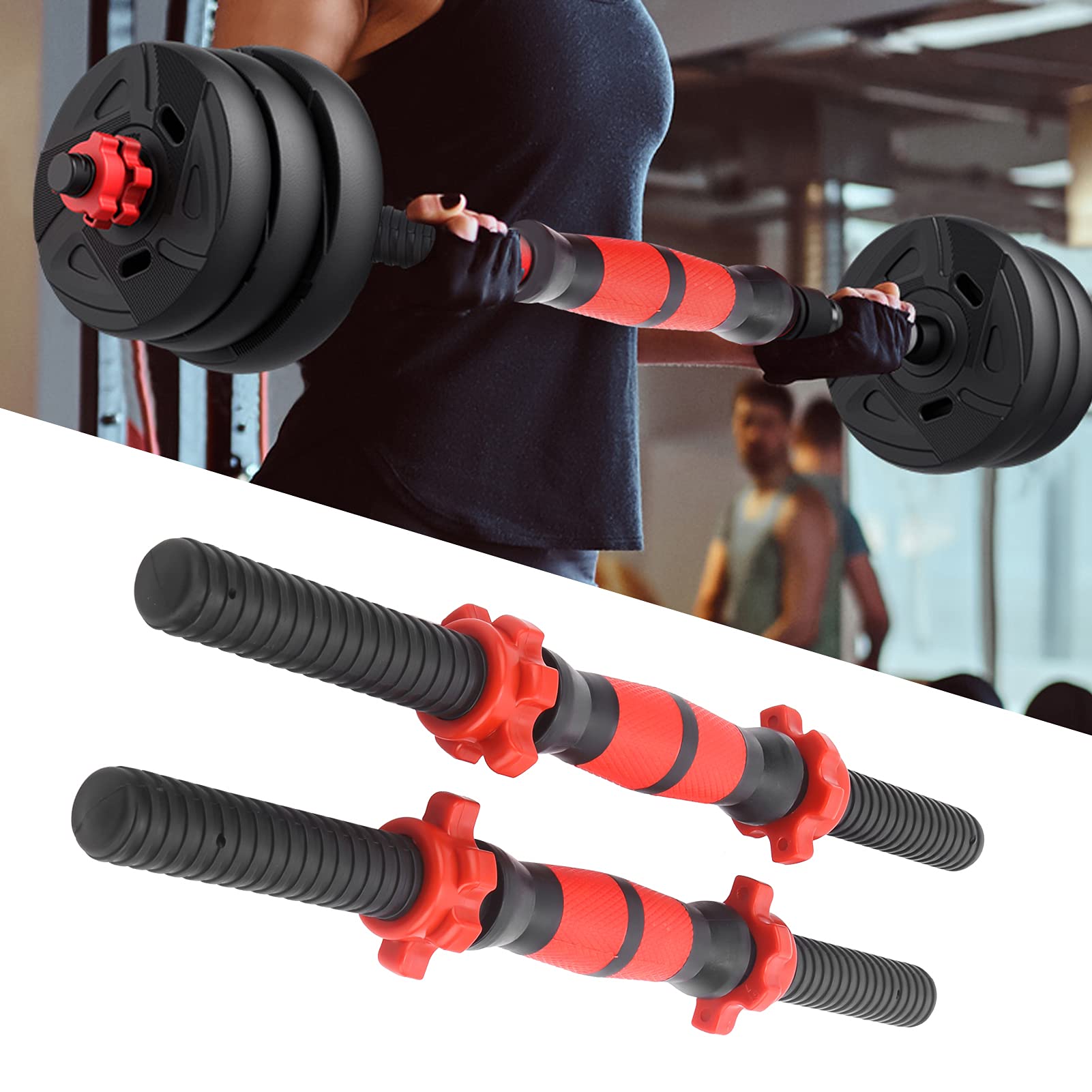 Dumbbell Bars, 2Pcs Anti‑slip Barbell Handles Rubber Durable Dumbbell Accessory with 4Pcs Nuts for Training for Exercises