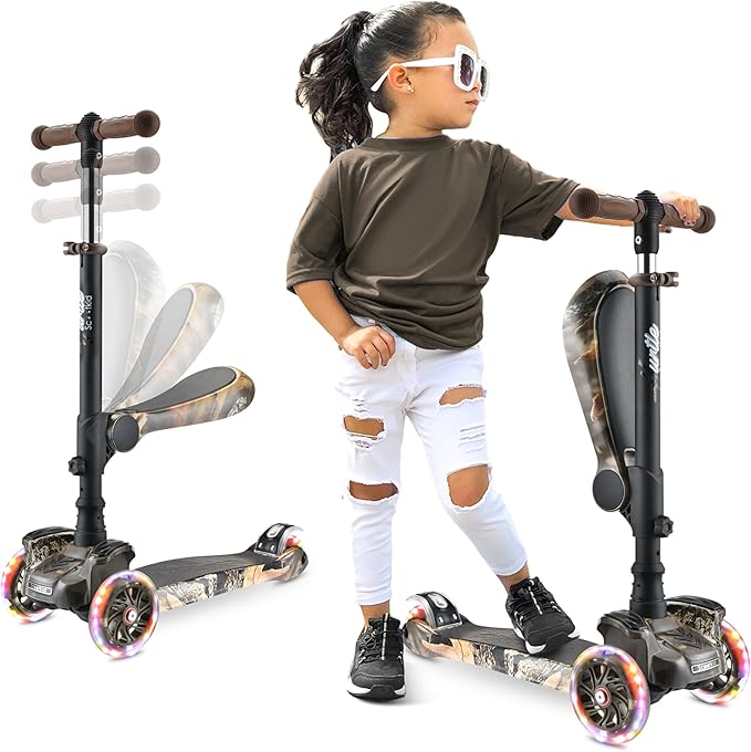 Hurtle 3 Wheeled Scooter for Kids - 2-in-1 Sit/Stand Child Toddlers Toy Kick Scooters W/Flip-Out Seat