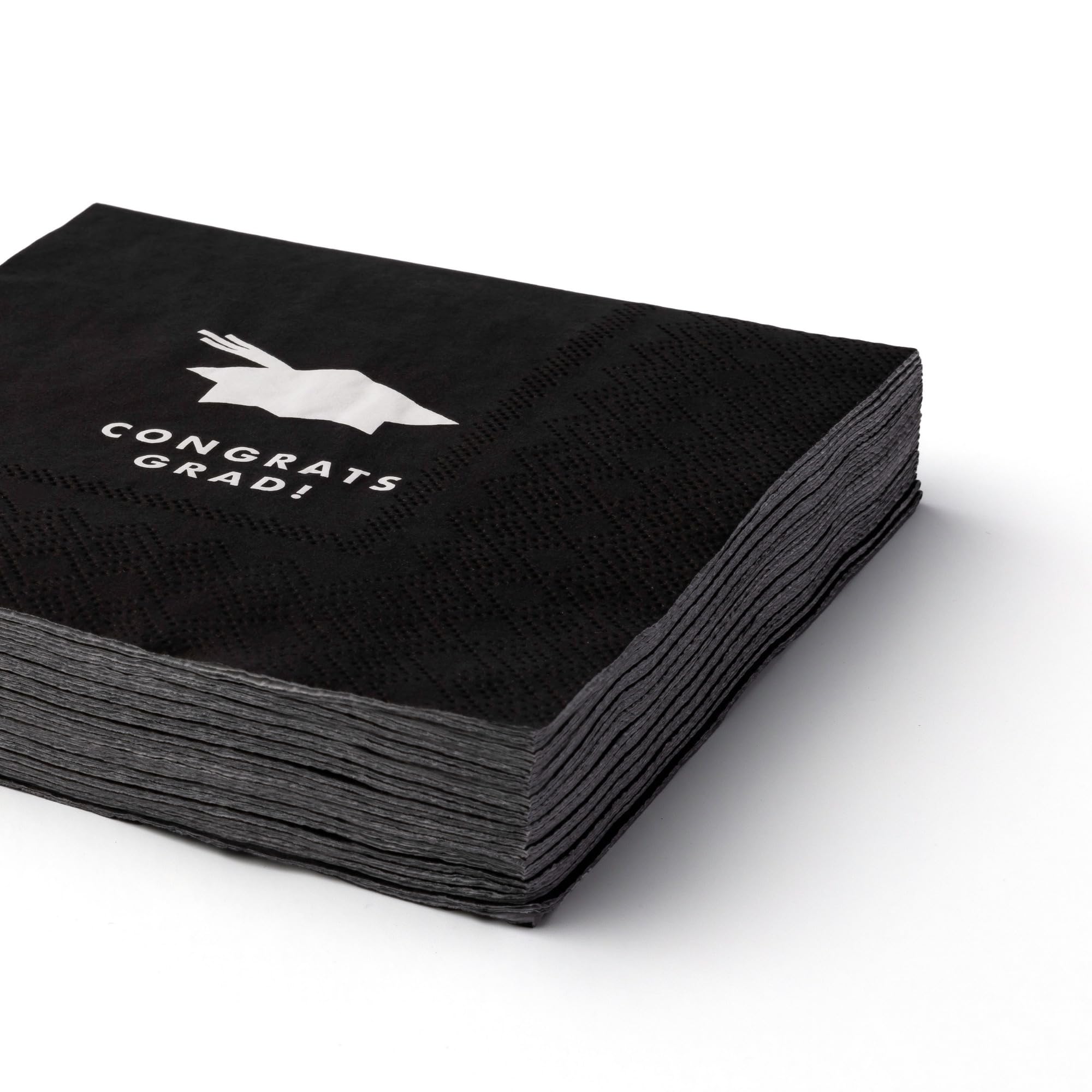 Bonjour Fête Black & White Congrats Grad Large Paper Party Napkins | 3-Ply Graduation Napkins 2025| Dinner Lunch Size | Gold Foil | Premium Party Supplies | Pack Of 20, 6.5" Folded