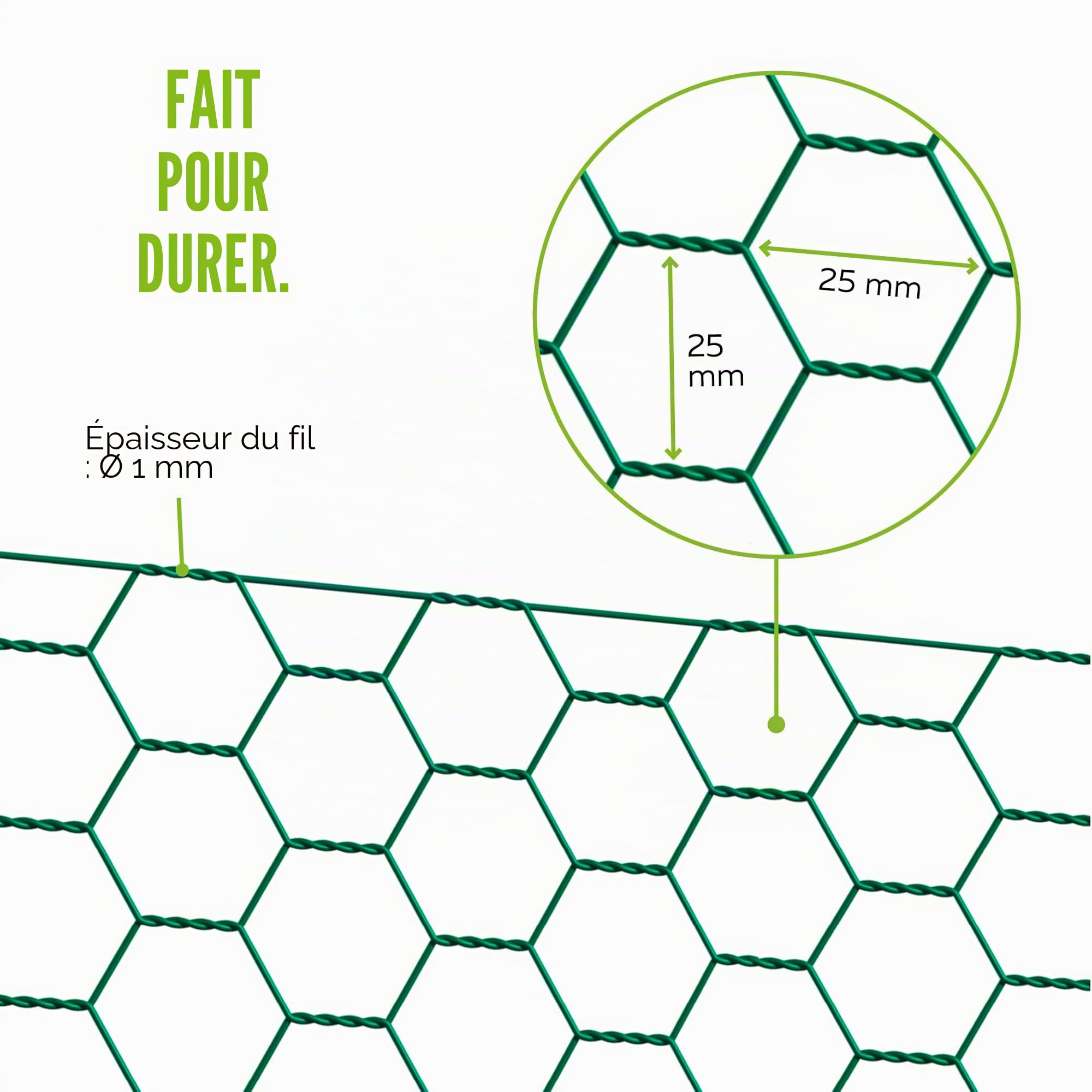 Alberts 614225 Treillis hexagonal | différentes longueurs et hauteurs - en option dans différentes couleurs | en vert | mailles 25 x 25 mm | hauteur 50 cm | longueur 10 m