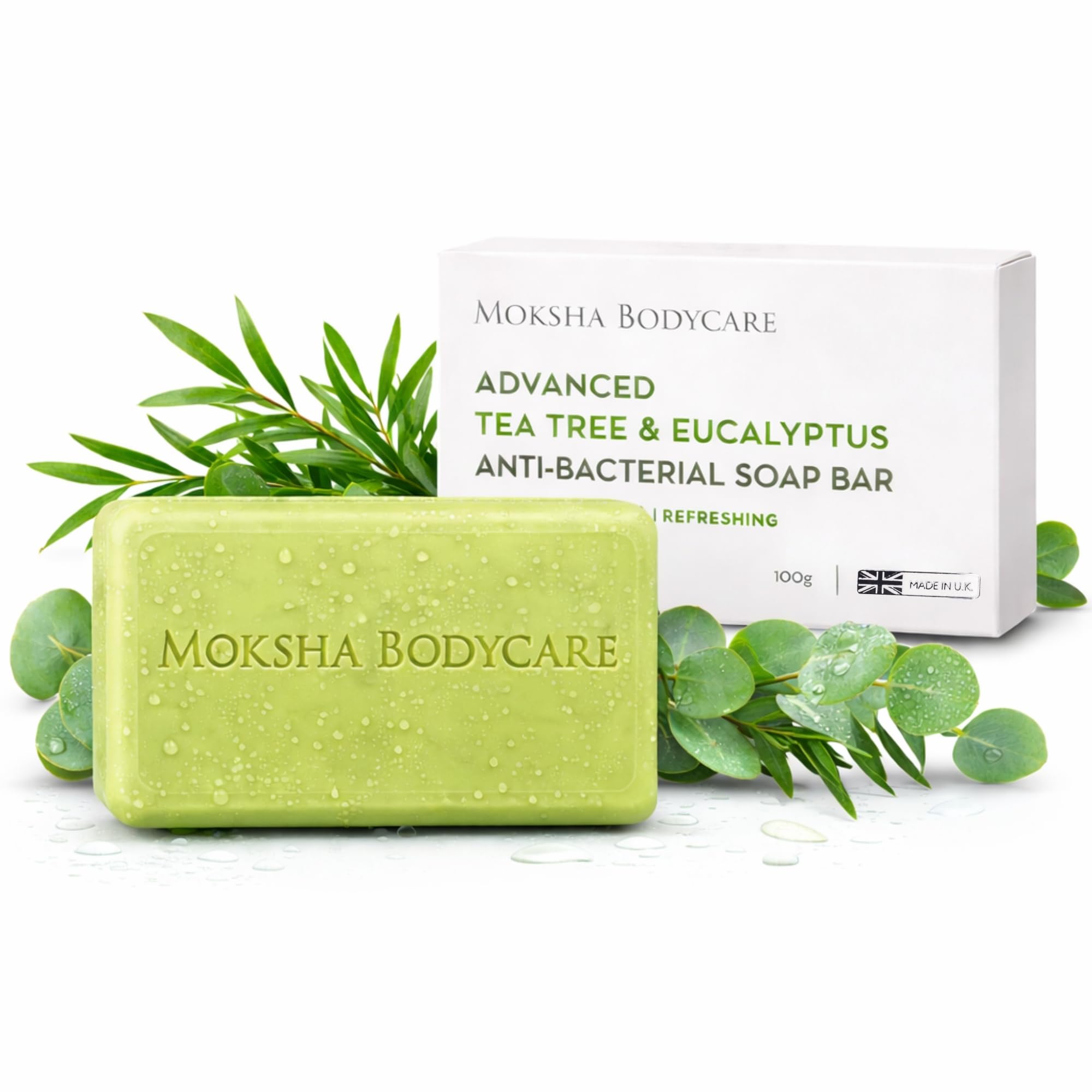 Tea Tree and Eucalyptus Soap Bar - [Made In U.K] Anti Acne Body Wash for Men Women Sensitive Skin Tea Tree Antifungal Soap Mens Face and Body Soap Bar for Acne Spots Blackheads- 100g