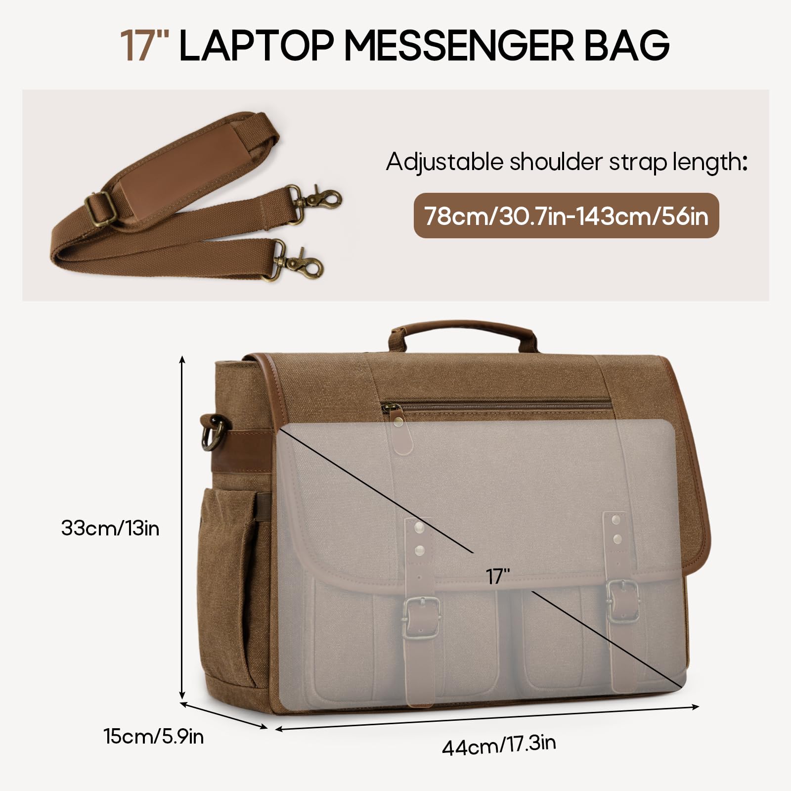 RAINSMORE Arbeitstasche Herren Vintage Aktentasche 17 Zoll Laptoptasche