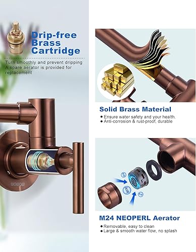 Miniatura 4 de WOWOW Grifo de llenado de ollas de oro rosa, grifo de estufa comercial de montaje en pared, grifo plegable de latón sobre la estufa, grifo de olla