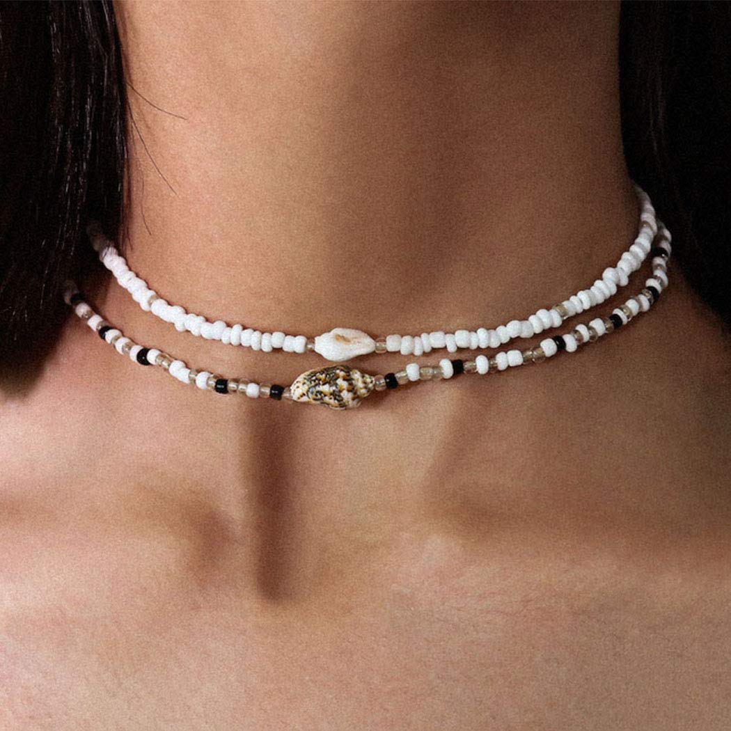 Handcess Collar bohemio de doble capa con cuentas de concha de mar para mujeres y niñas