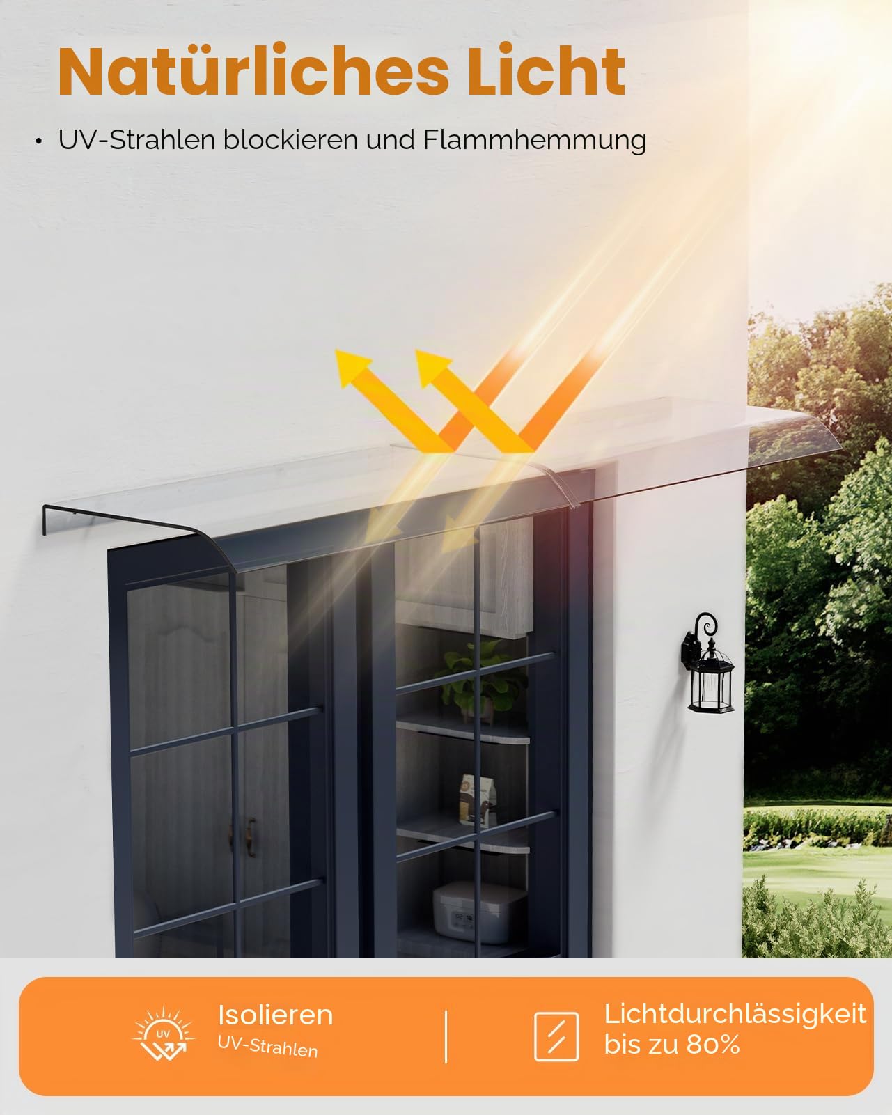 Vordach für Haustür, Draußen Regendach, Überdachung Haustürvordach, Haustür Vordach Wasserdicht, Eingangsüberdachung für Fenster, Tür, Dachabdeckung, UV-Schutz, 40 x 160 cm