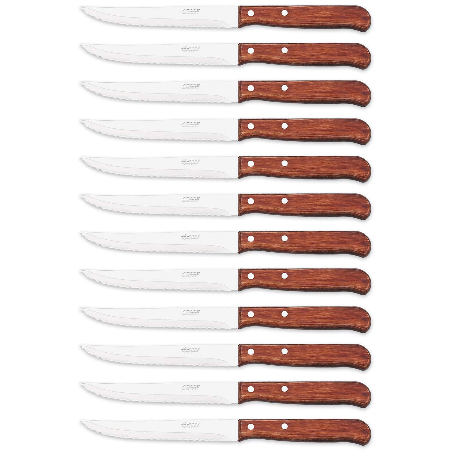 Arcos Serie Latina Caja 12 uds Cuchillo universal de cocina, Hoja serrada de Acero Inoxidable NITRUM de 130 mm, Mango de Madera comprimida Color marrón (12 UDS)