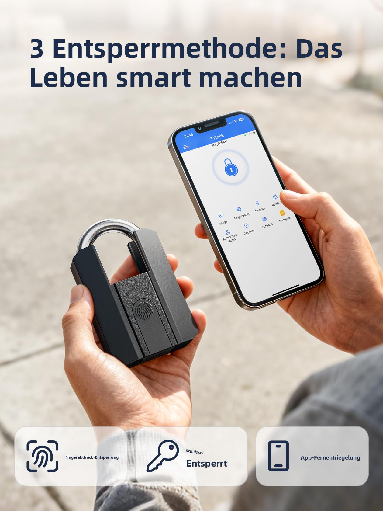 NexusLab Fingerabdruck-Vorhängeschloss mit App und Mesh, 4 Öffnungsmethoden, IP67 wasserdicht, USB-C wiederaufladbar, für bis zu 50 Fingerabdrücke, für Tor, Garage und Lager