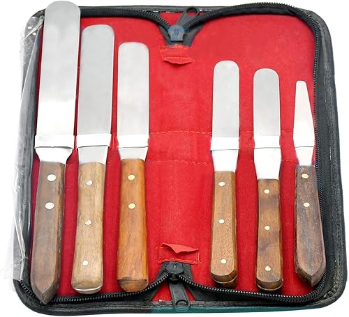 Juego de espátulas rectas con mango de madera de 6 piezas + estuche