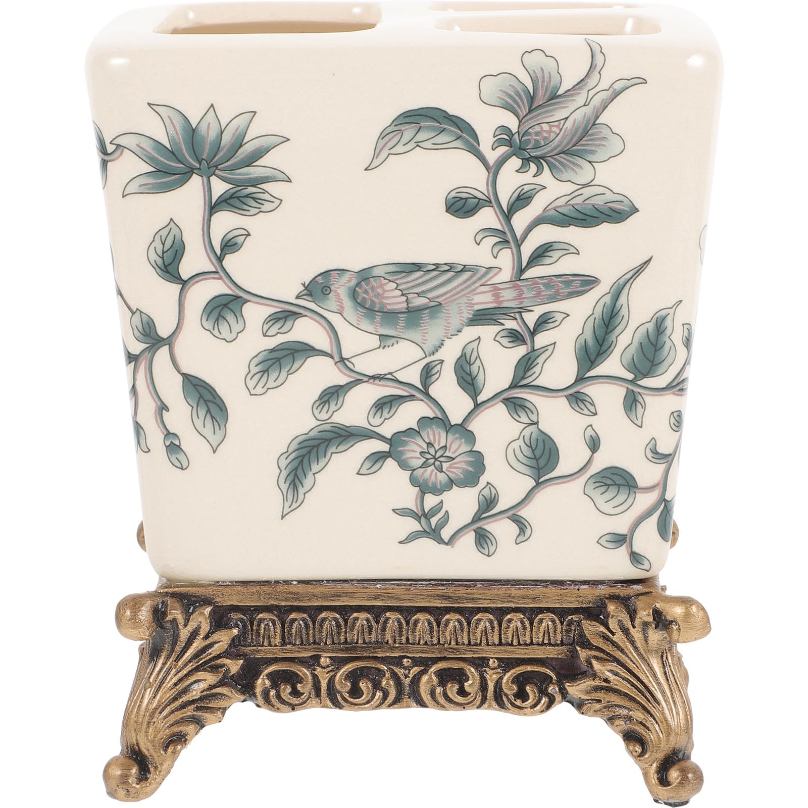 Kisangel Portaspazzolino in ceramica, porta spazzolini da bagno, supporto per spazzolini da denti, stile vintage, ingombro, per coppie e famiglie
