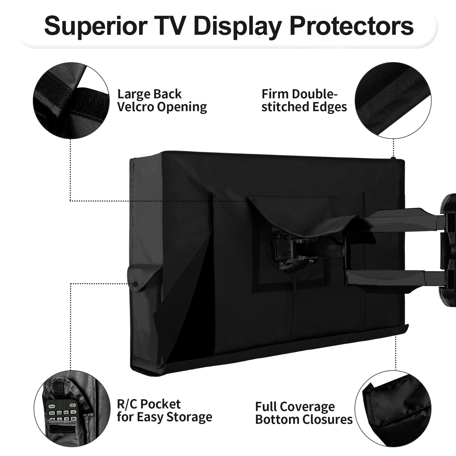 OutdoorLines Funda impermeable y resistente a la intemperie para TV de pantalla plana de 60 a 65 pulgadas, resistente al polvo y a los rayos UV, color negro, tamaño 58 pulgadas de largo x 37 pulgadas