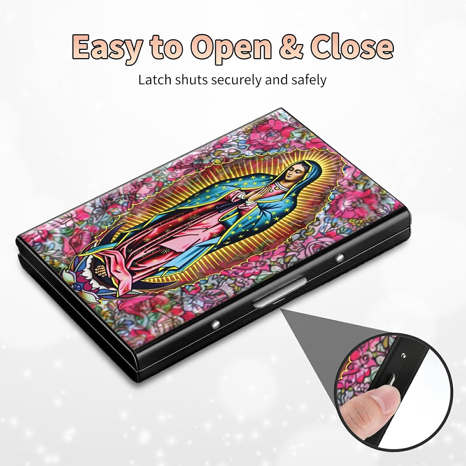 Slim Credit Card Holder, Virgin Mary RFID Blocking Metal Wallet for Men & Women, Aluminum Minimalist Hard Case Pocket-Sized Business Cards Organizer (Fits Up to 10 Cards)