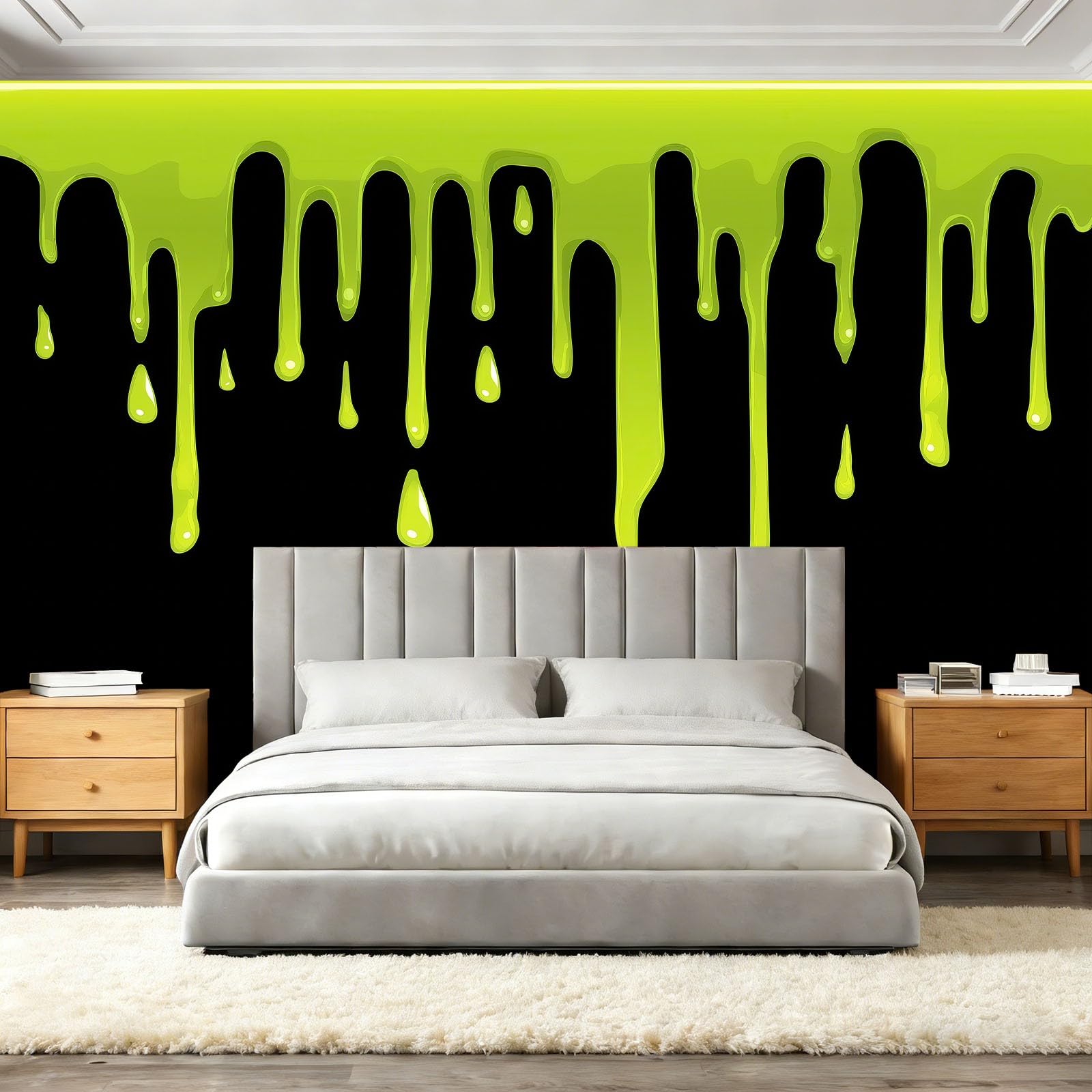 Tapeta fototapeta kreskówka Halloween farba linie zielony czarny motyw fototapeta włóknina mural ścienny plakat do salonu sypialni korytarza TV tło dekoracja ścienna murale, 250 x 175 cm