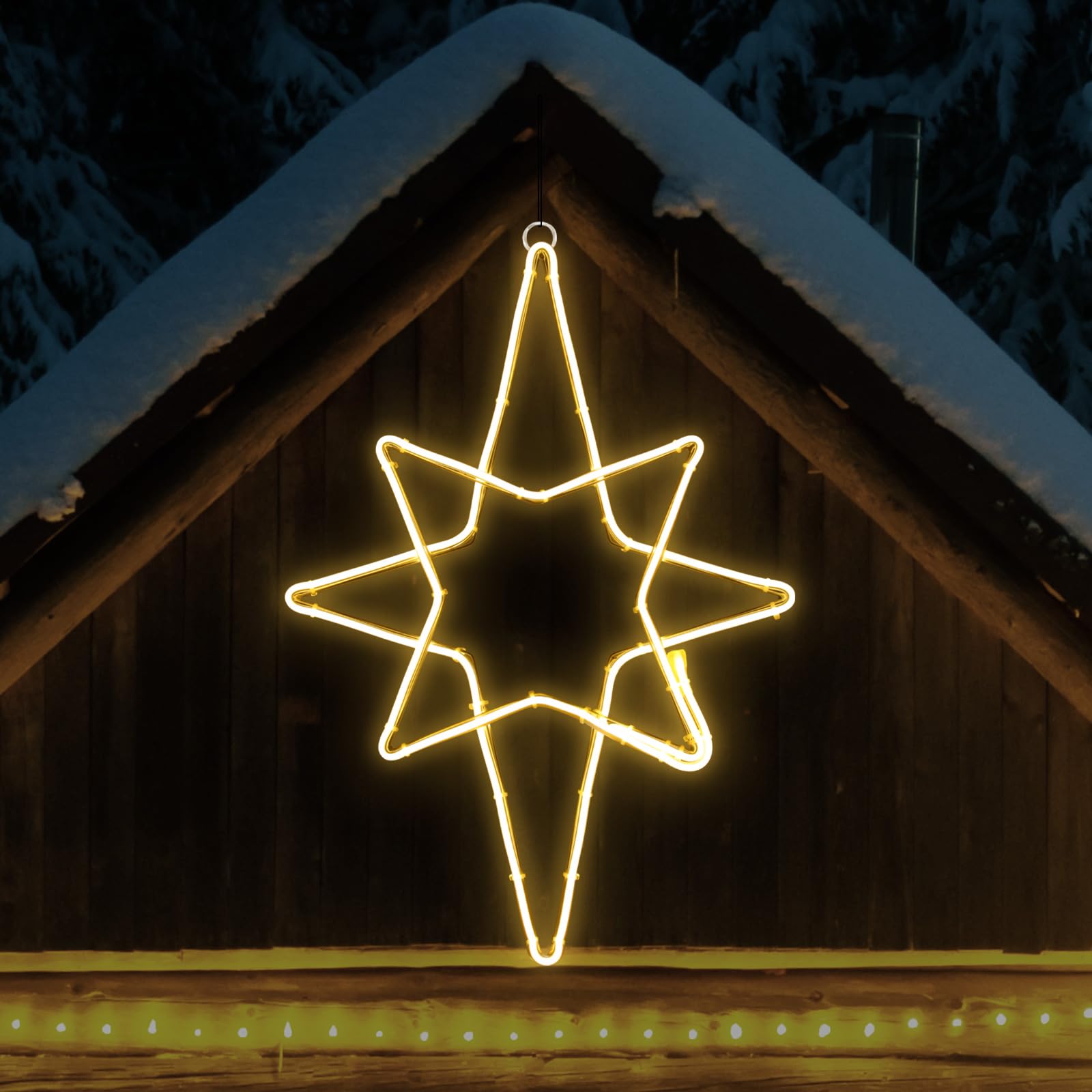 22 Inch Large Star of Bethlehem Outdoor Lights, 360 LED Neon Motif Bright LEDs Outdoor Christmas Nativity Scene Yard Porch with Standard Adaptor Waterproof for Wall Hanging (Warm White)