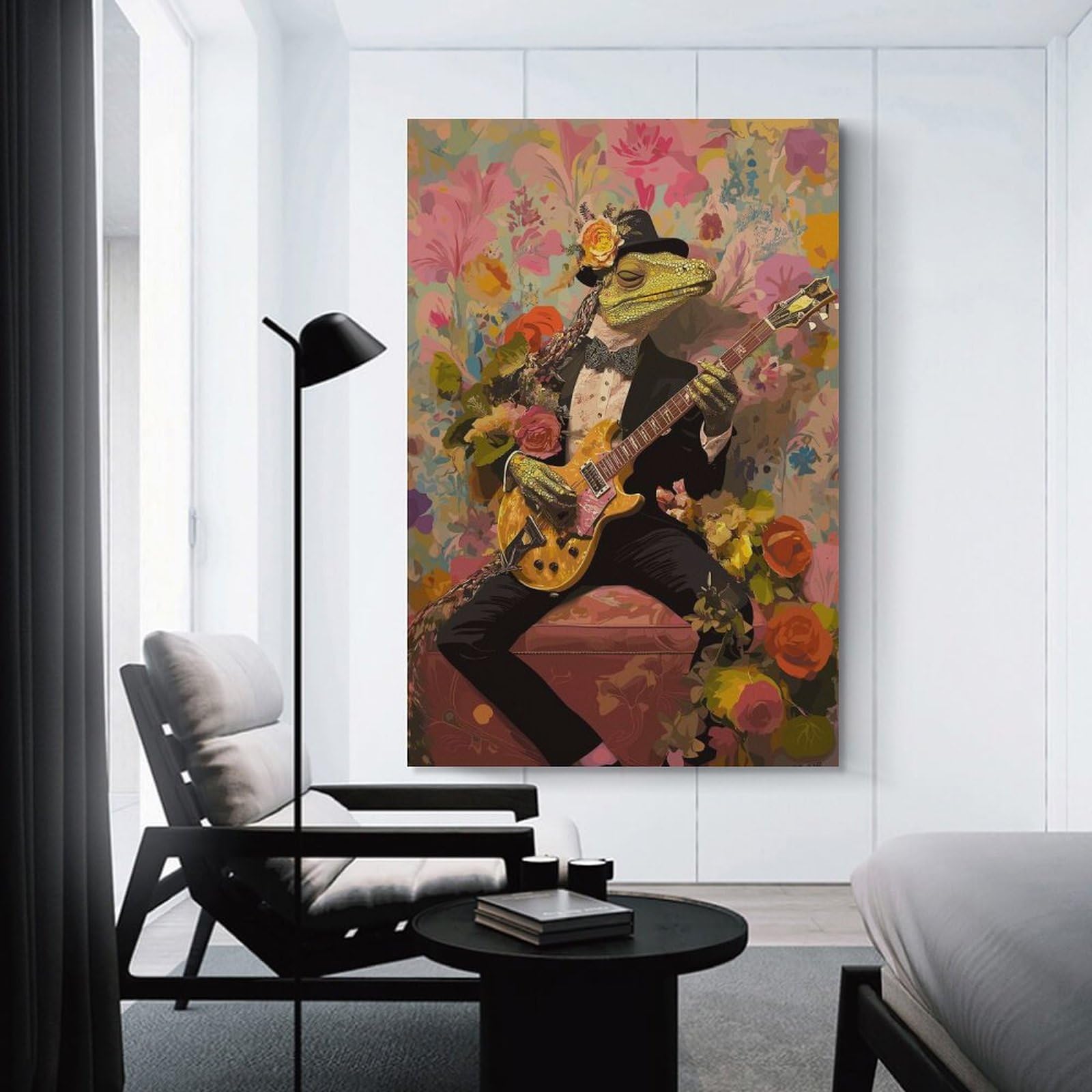 Junmoney Unframe-Style-2 Tuxedo Lizard Guitarist Wall Picture Print, 20X30inch(50X75cm), For New Homes, Bedrooms Or Workspaces, Thoughtful Wall Decor For Art Lovers