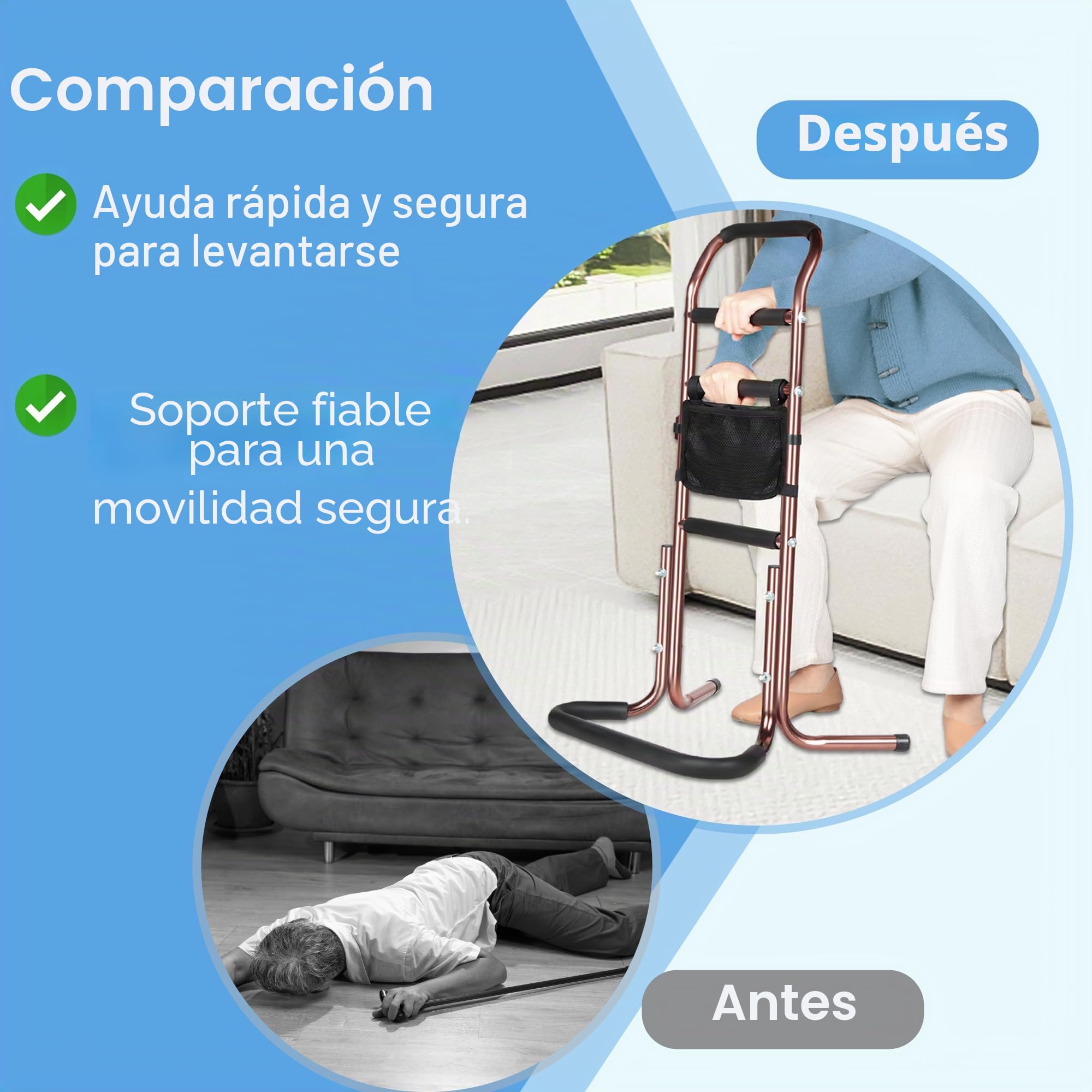 Ayuda para Levantarse Para Personas Mayores, Ayuda paraLevantarse para Ancianos, Altura Ajustable, Ayuda para Levantarse del Sofá, Cama, Inodoro, Caminar (Soporta hasta 136 kg)