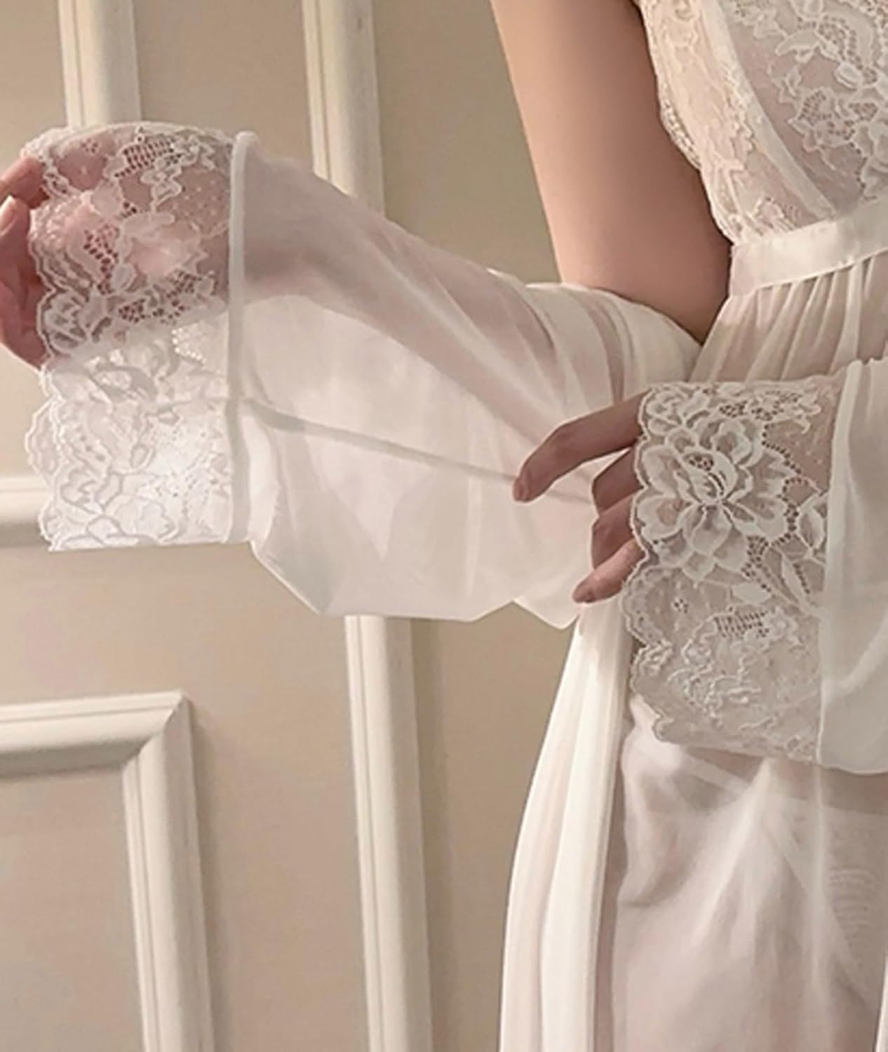 METWAY Women's Babydoll Lingerie Nightgown Sheer Lace Sexy Sleepwear Mesh Wedding Bridal Lingerie and G String Set - Image 5