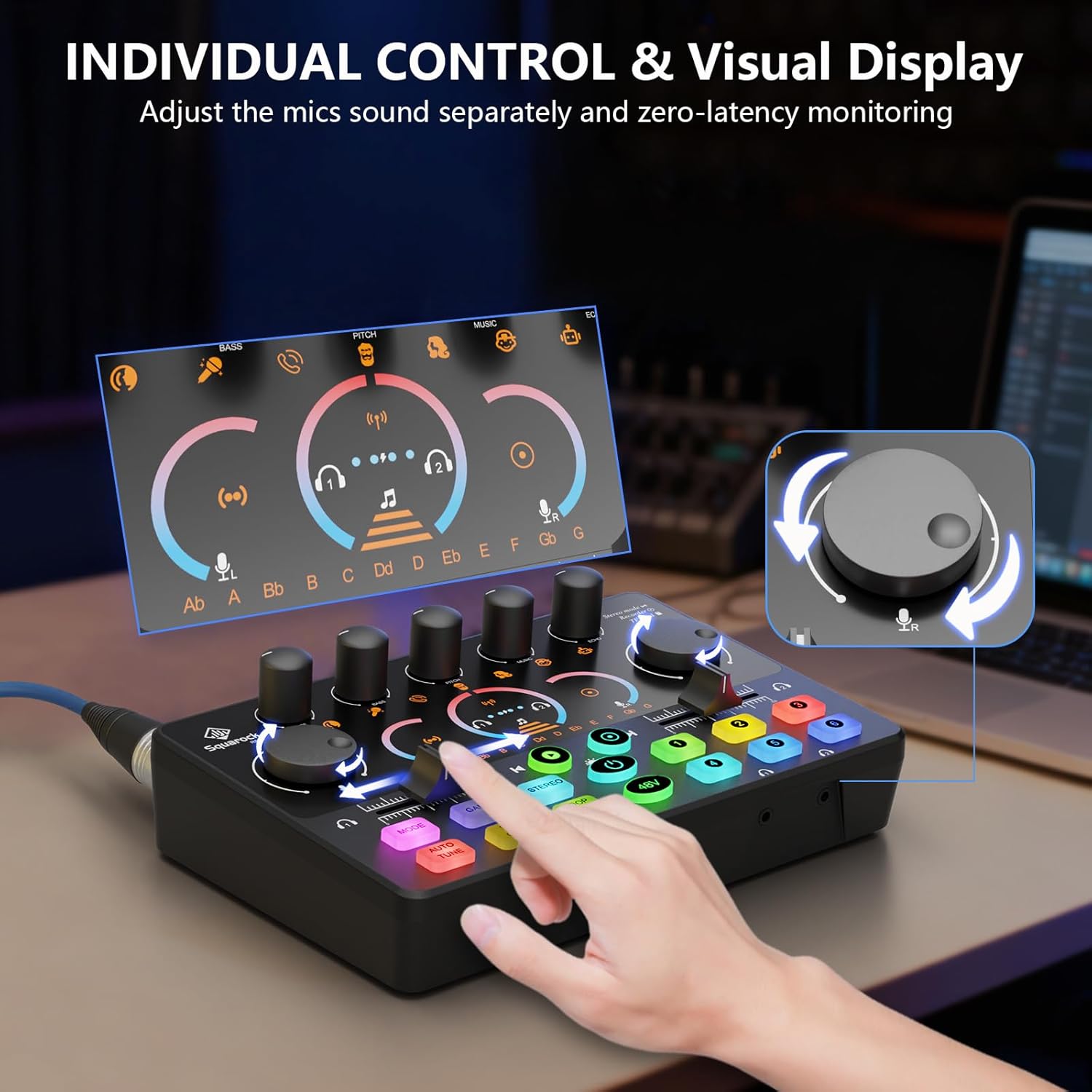 Podcast Equipment Bundle for 2, Audio Interface with 8GB Memory Card and XLR Condenser Microphones,Stereo,Denoise, RGB,Built-in Recorder, 48V Phantom for Streaming,Podcast Recording,Gaming(RS2i2) - Image 6