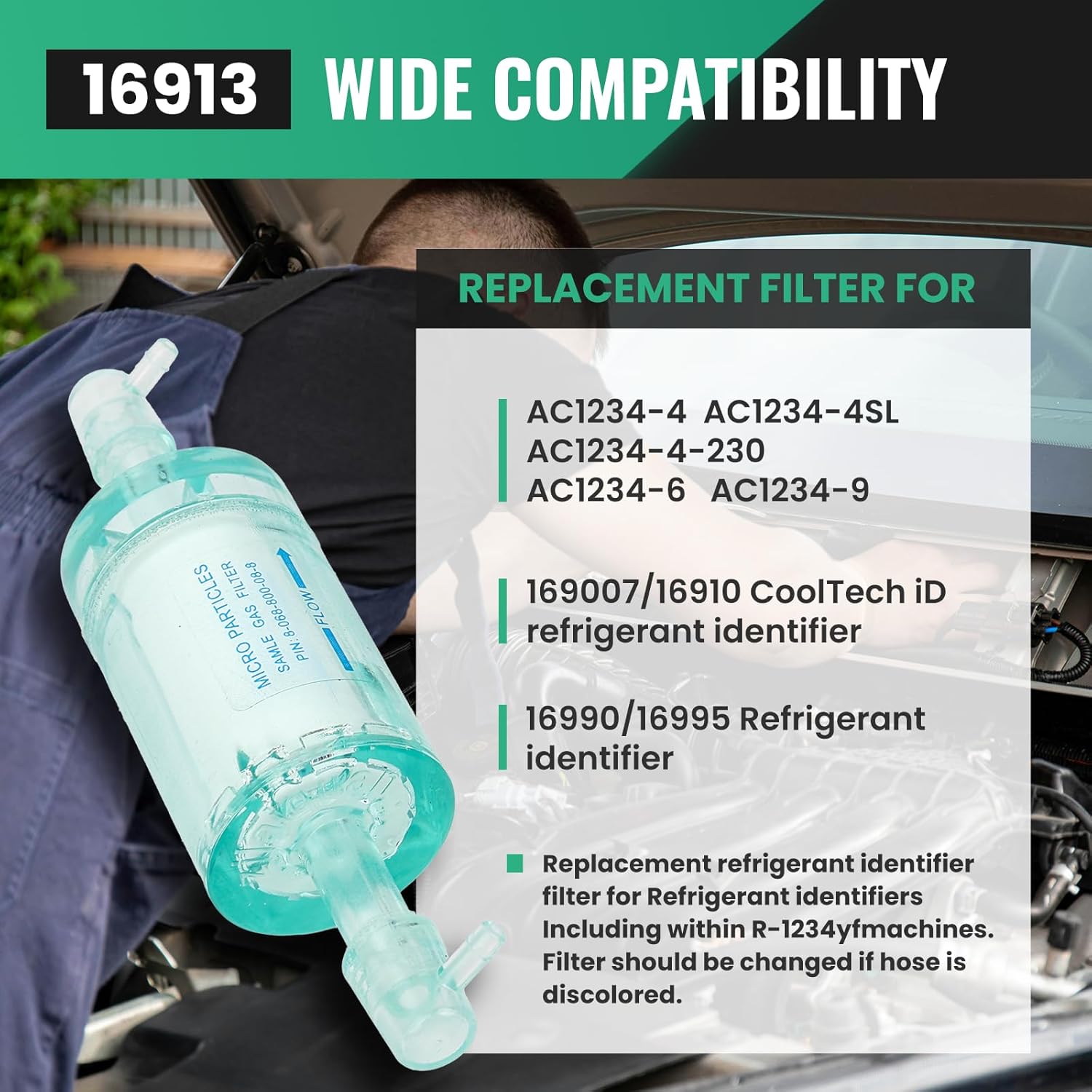 16916 Oxygen Sensor ＆ 16913 Filter Bundle - Black Crimp Terminals Connection | Replacement Sensor Kit for R-1234yf Machines | Fits 16990/16995 Systems