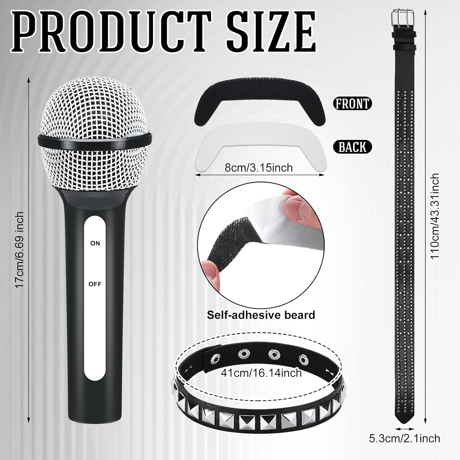 Mepase 5 Pcs Halloween Rock Star Costume Accessories for Men 80s Rock Costume Vest Microphone Belt Beard Arm Band for Cosplay - Image 4