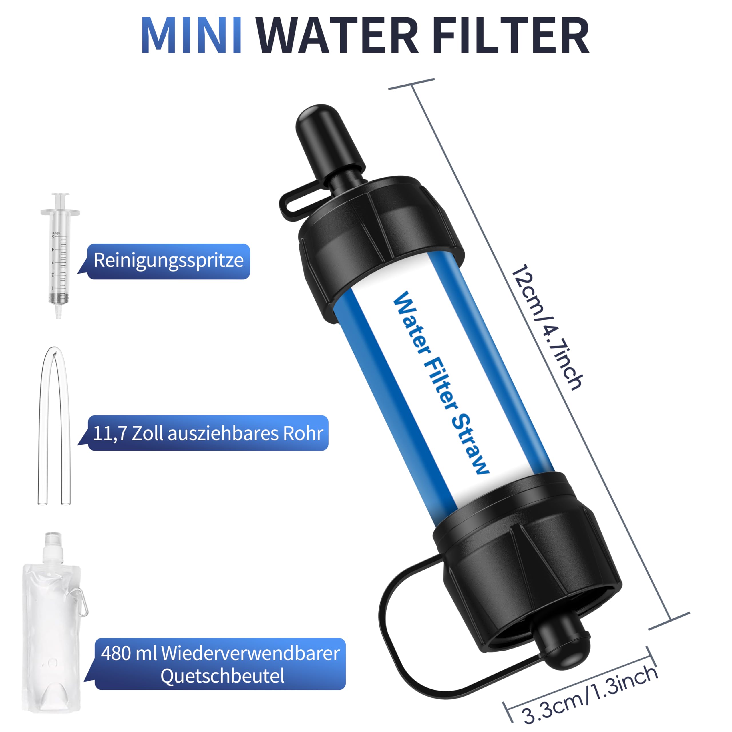 Mini filtro acqua da viaggio, filtro acqua portatile per escursioni, campeggio e viaggi all'aperto, arancione + blu + verde + rosso