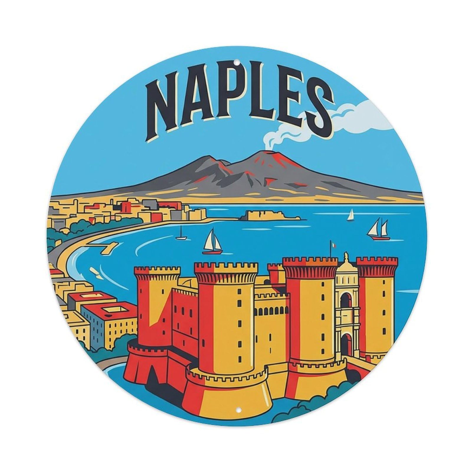 Vintage Travel Italy Naples Vintage Metal Tin Sign Plaque Wall Decor for Cafe, Club Bar, Office, Garden Metal Poster 8x8Inch
